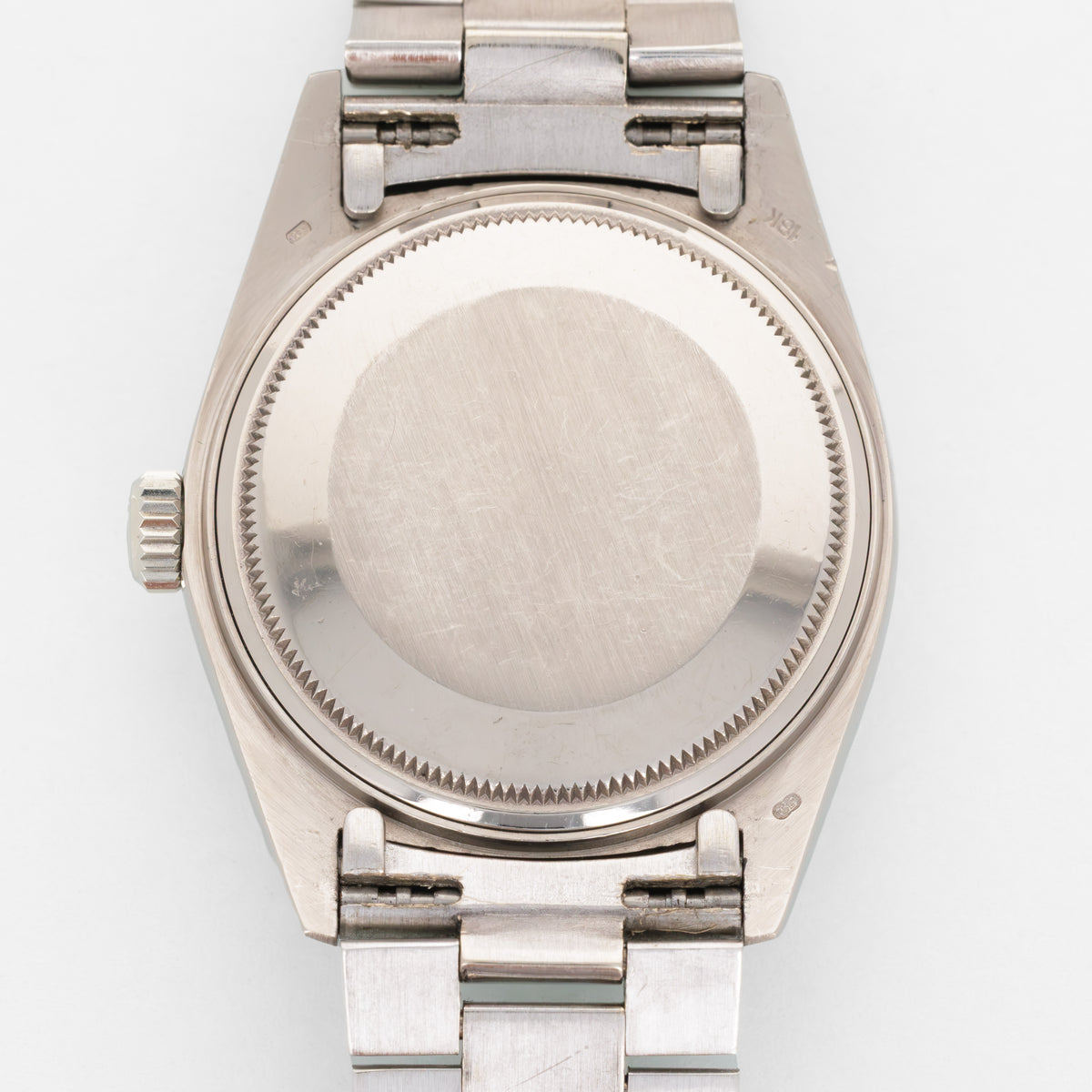 Rolex White Gold Day-Date Oxblood Silver Print Watch Ref. 18039