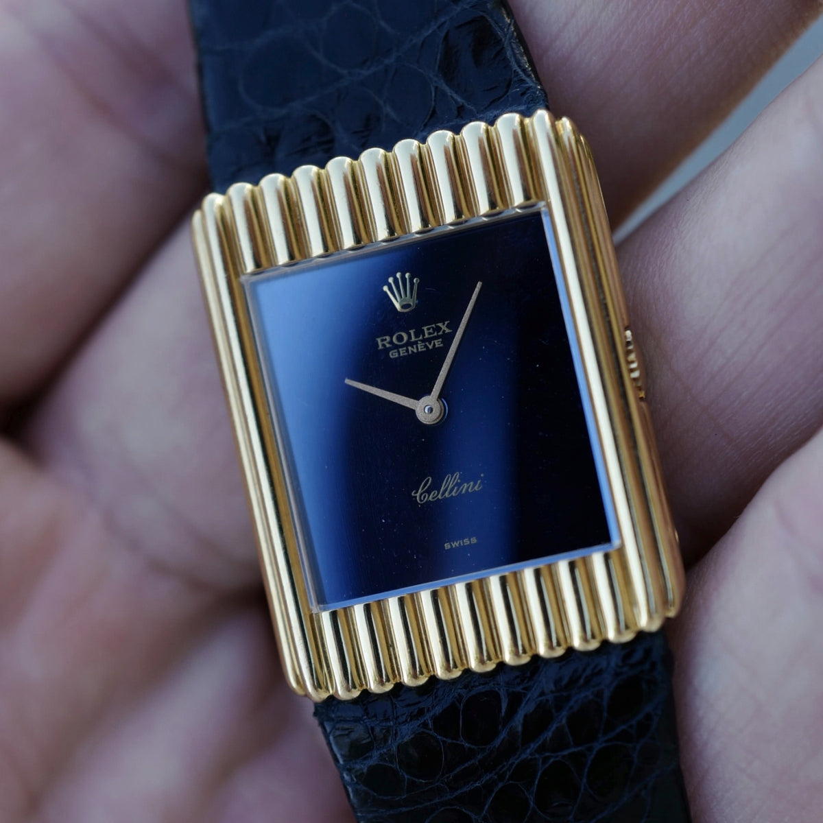 Rolex Cellini 18k YG Ribbed Case Blue Dial Ref. 4016/8