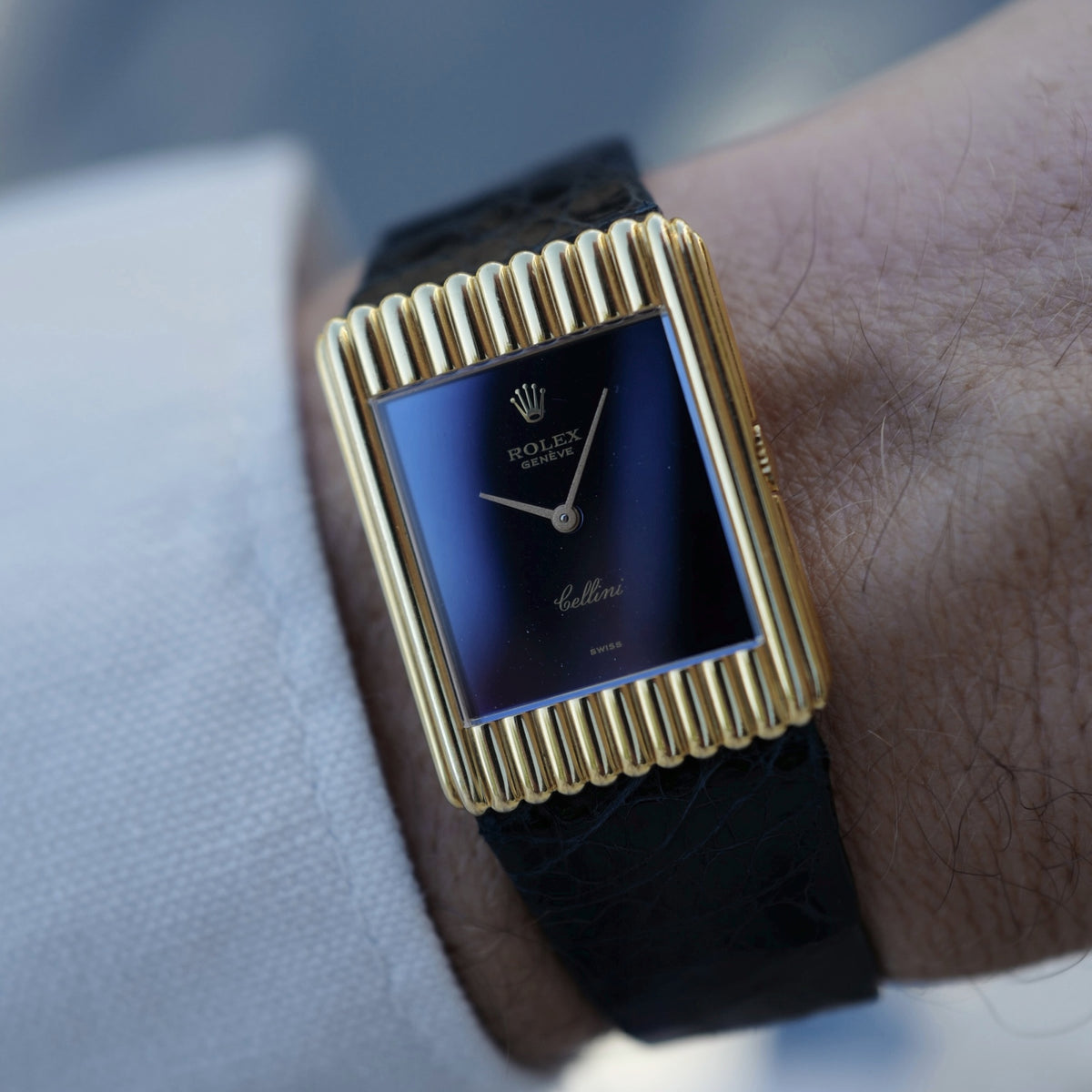 Rolex Cellini 18k YG Ribbed Case Blue Dial Ref. 4016/8