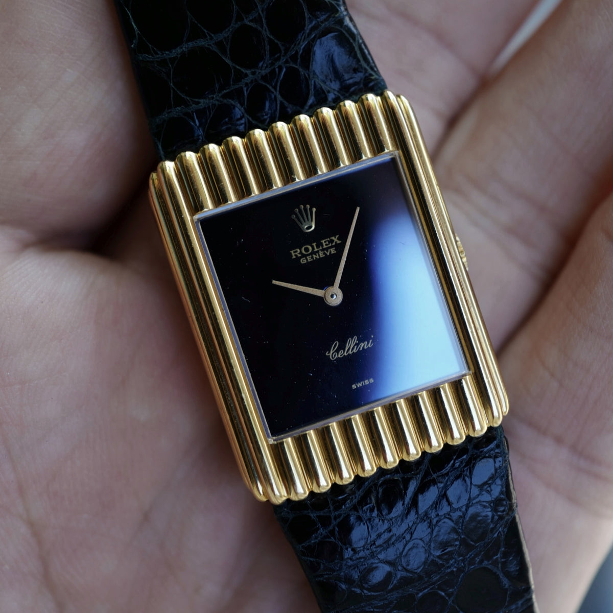Rolex Cellini 18k YG Ribbed Case Blue Dial Ref. 4016/8