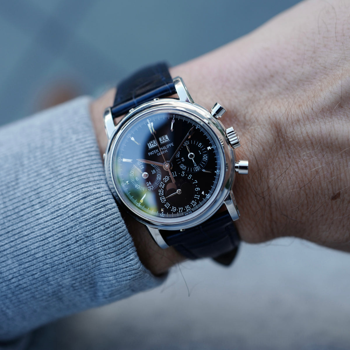 Patek Philippe Platinum Perpetual Calendar Black Dial Watch Ref. 3970 (New Arrival)