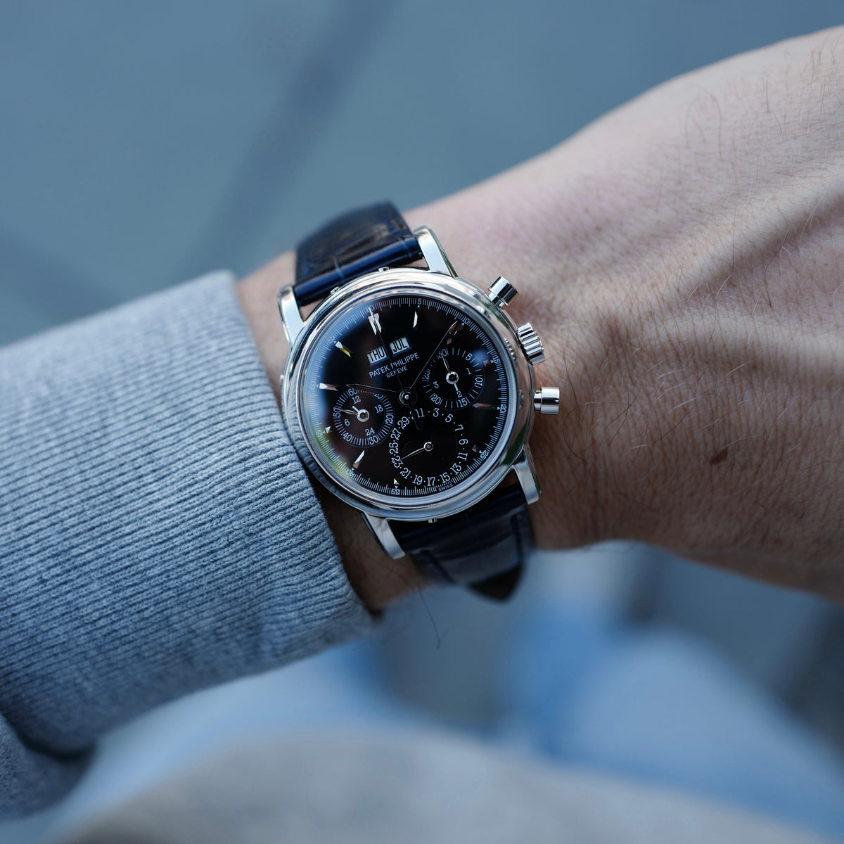 Patek Philippe Platinum Perpetual Calendar Black Dial Watch Ref. 3970 (New Arrival)