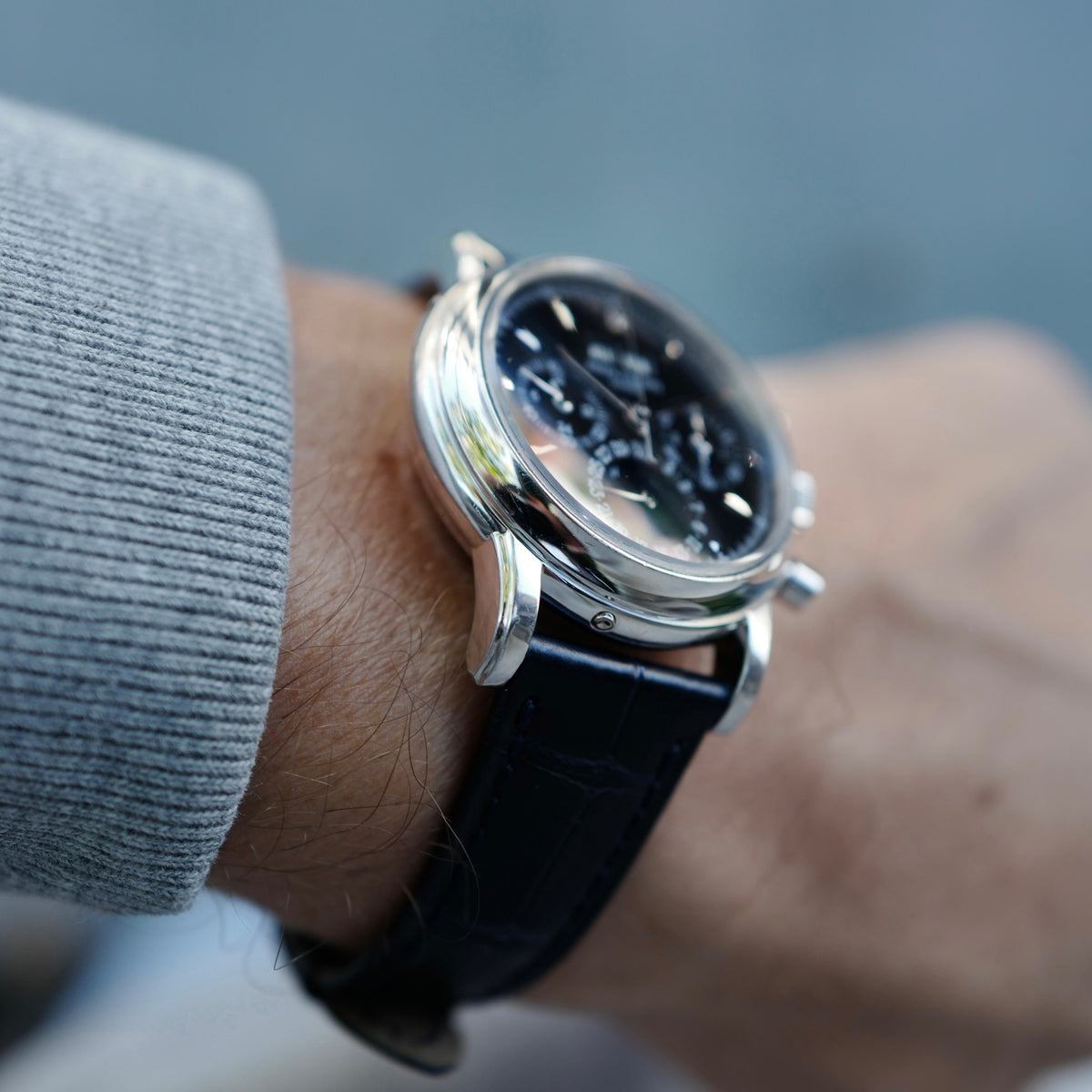 Patek Philippe Platinum Perpetual Calendar Black Dial Watch Ref. 3970