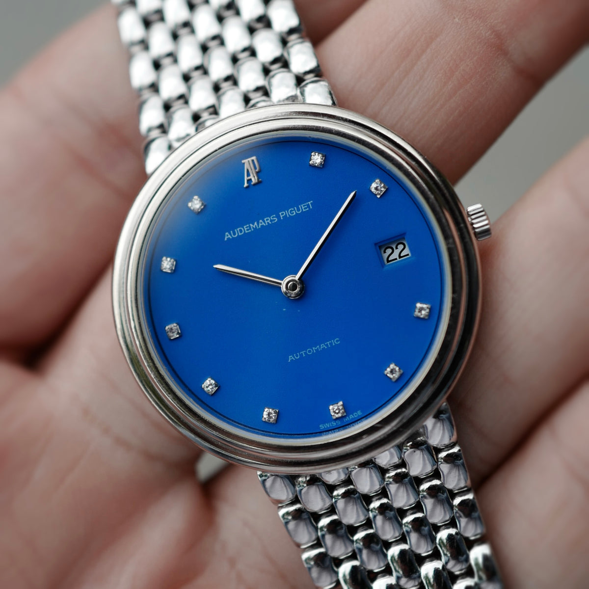 Audemars Piguet White Gold Blue Diamond Dial Bracelet Watch (New Arrival)
