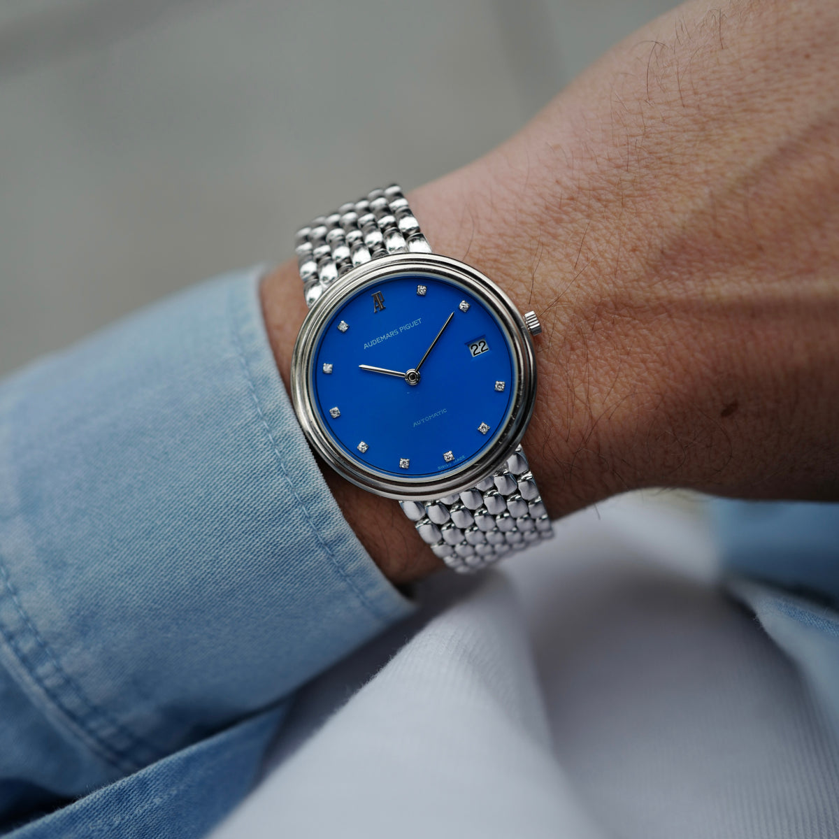 Audemars Piguet White Gold Blue Diamond Dial Bracelet Watch (New Arrival)