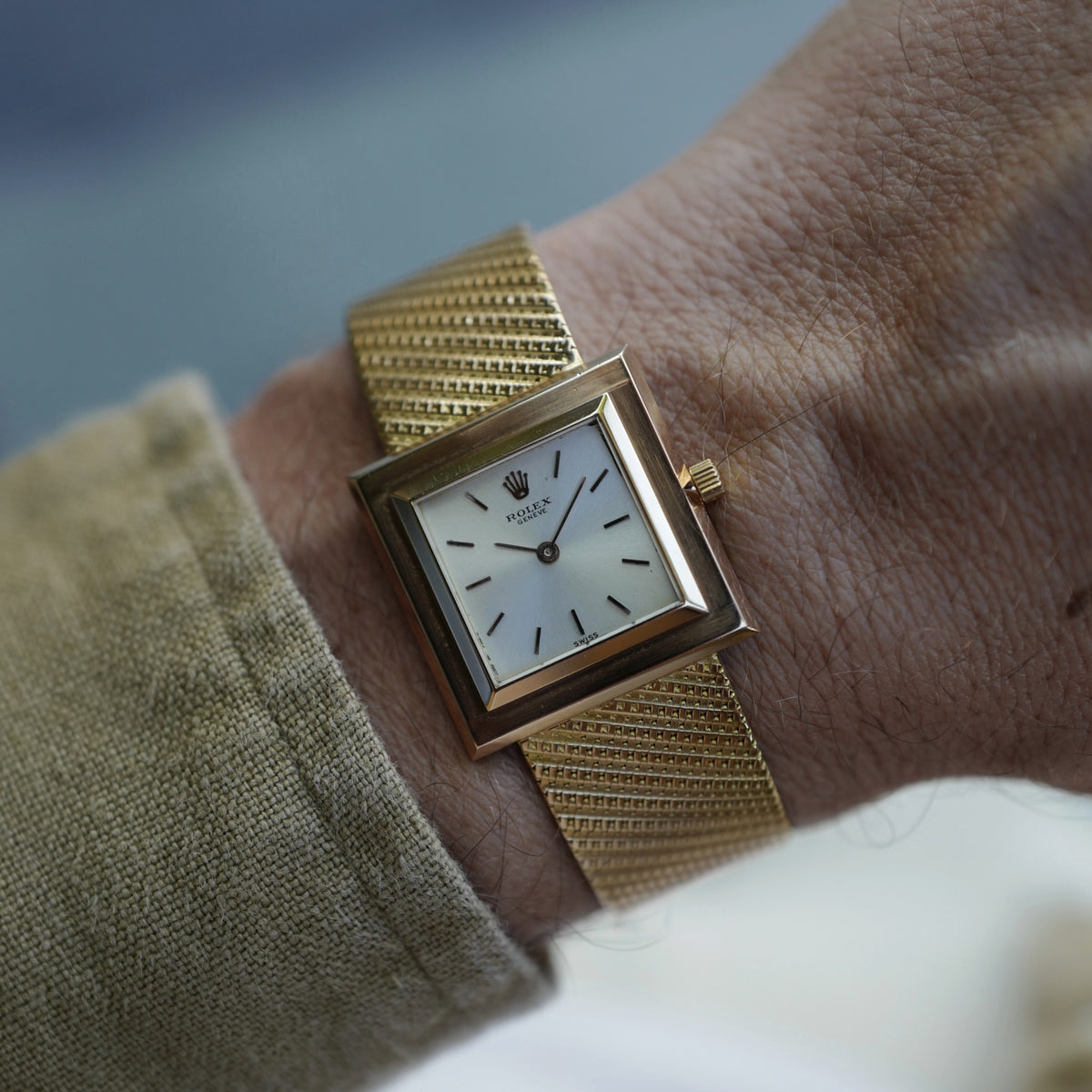 Rolex Pink Gold Square Bracelet Watch