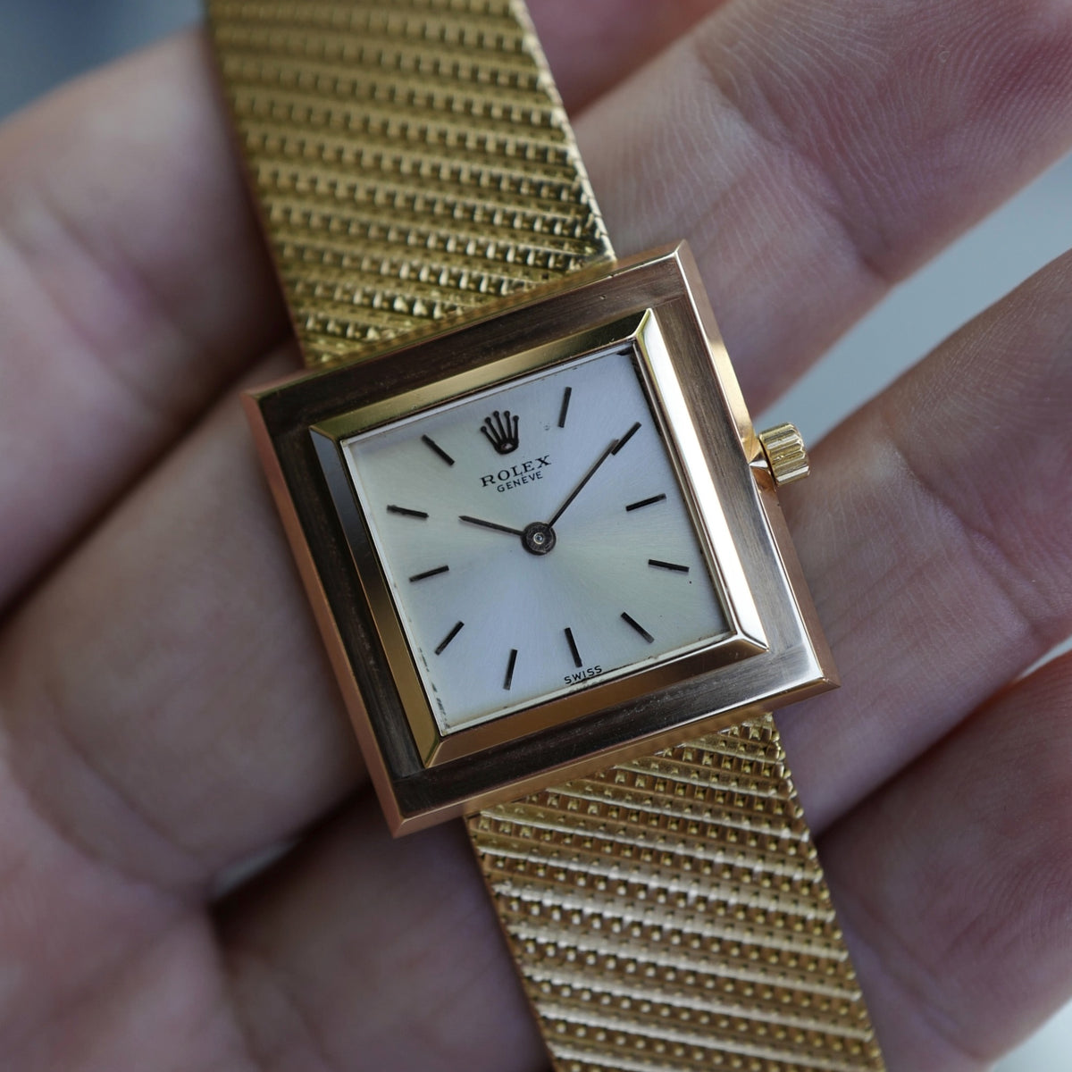 Rolex Pink Gold Square Bracelet Watch