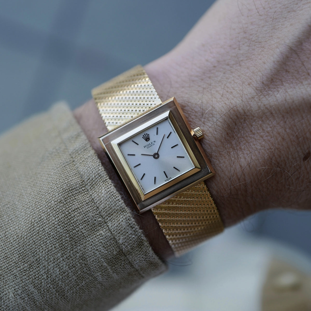 Rolex Pink Gold Square Bracelet Watch