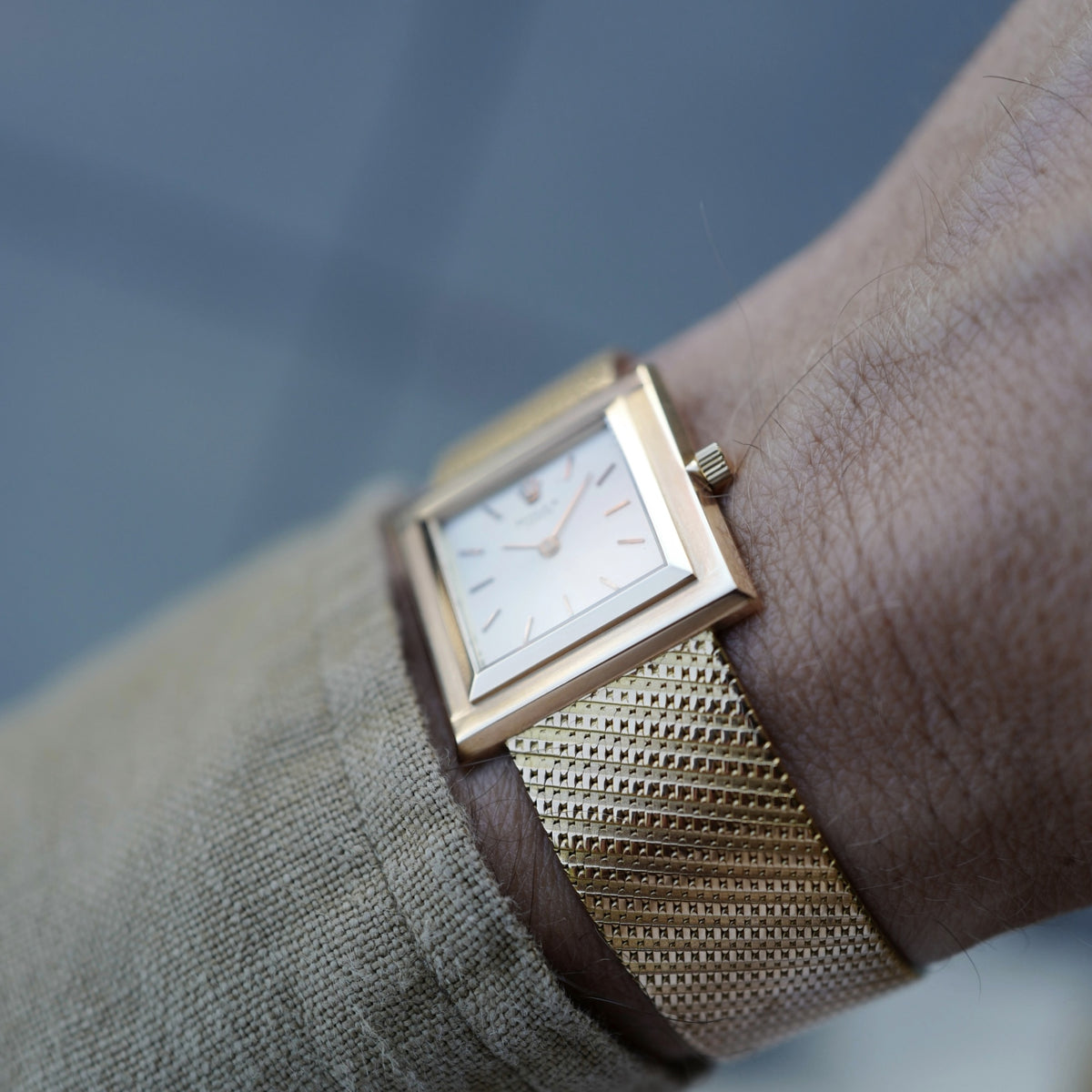Rolex Pink Gold Square Bracelet Watch