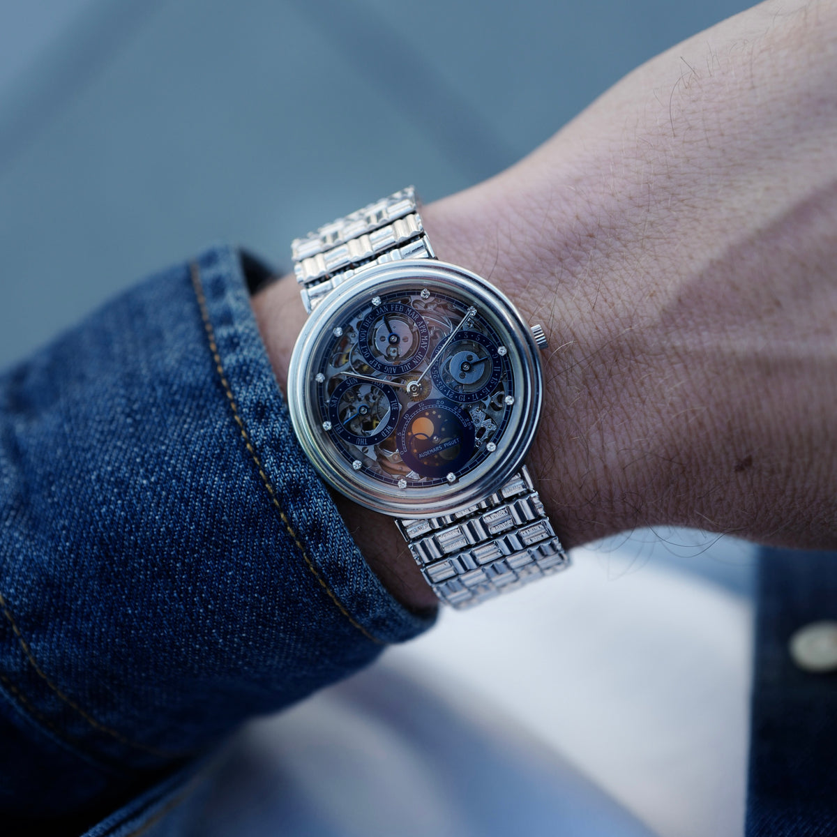 Audemars Piguet Platinum Skeletonized Perpetual Calendar Diamond Dial Bracelet Watch Ref. 25669PT, One of Three Made