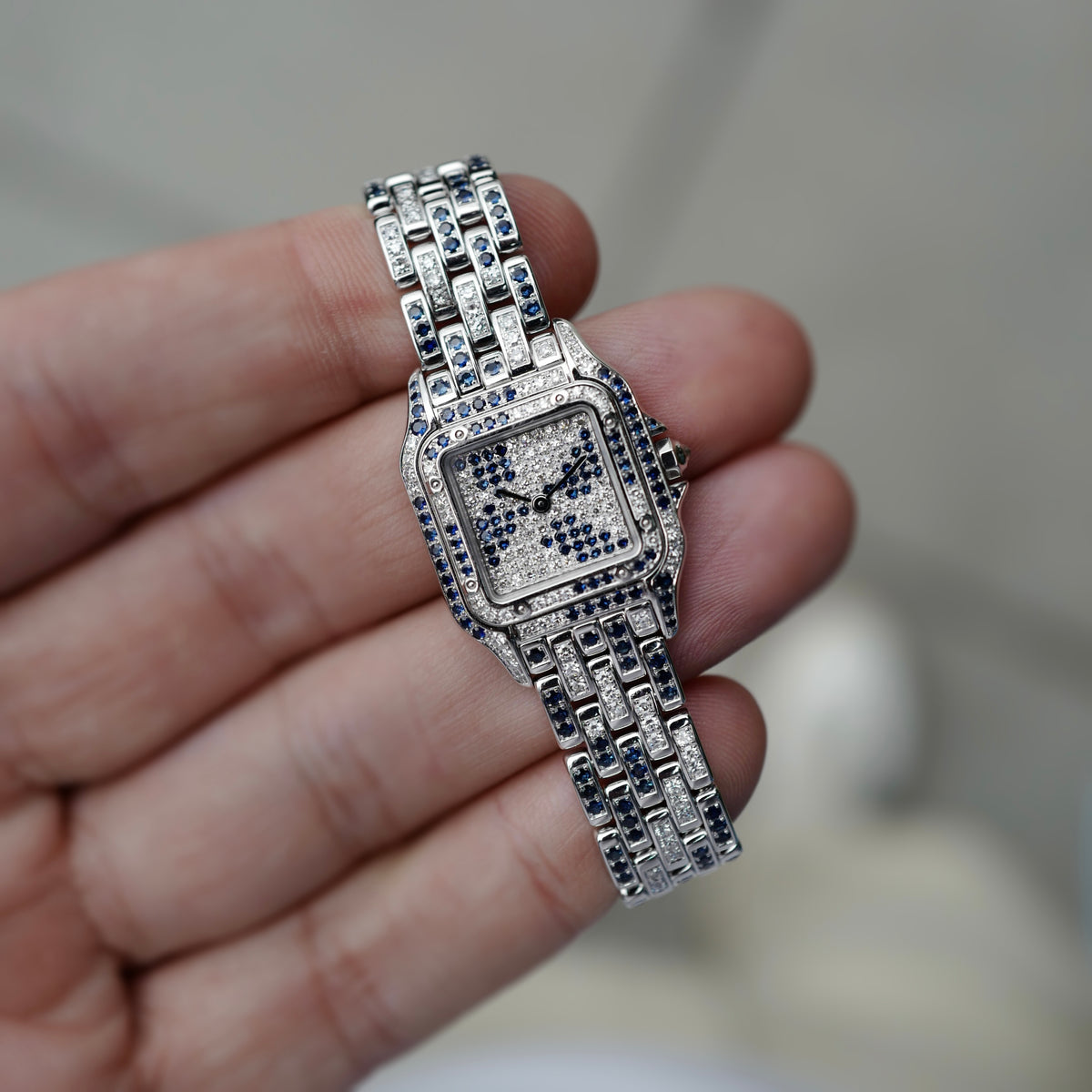 Cartier White Gold Diamond &amp; Sapphire Panthere Watch Ref. 8669