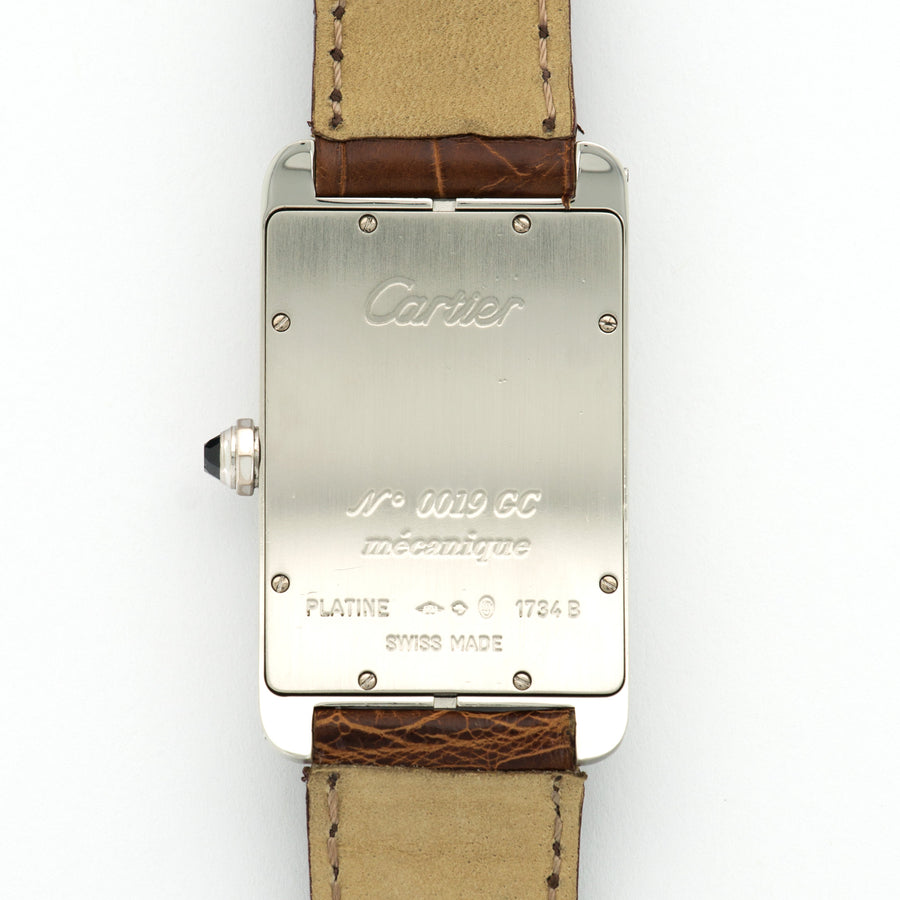 Cartier Platinum XL Tank Americaine Mecanique Strap Watch
