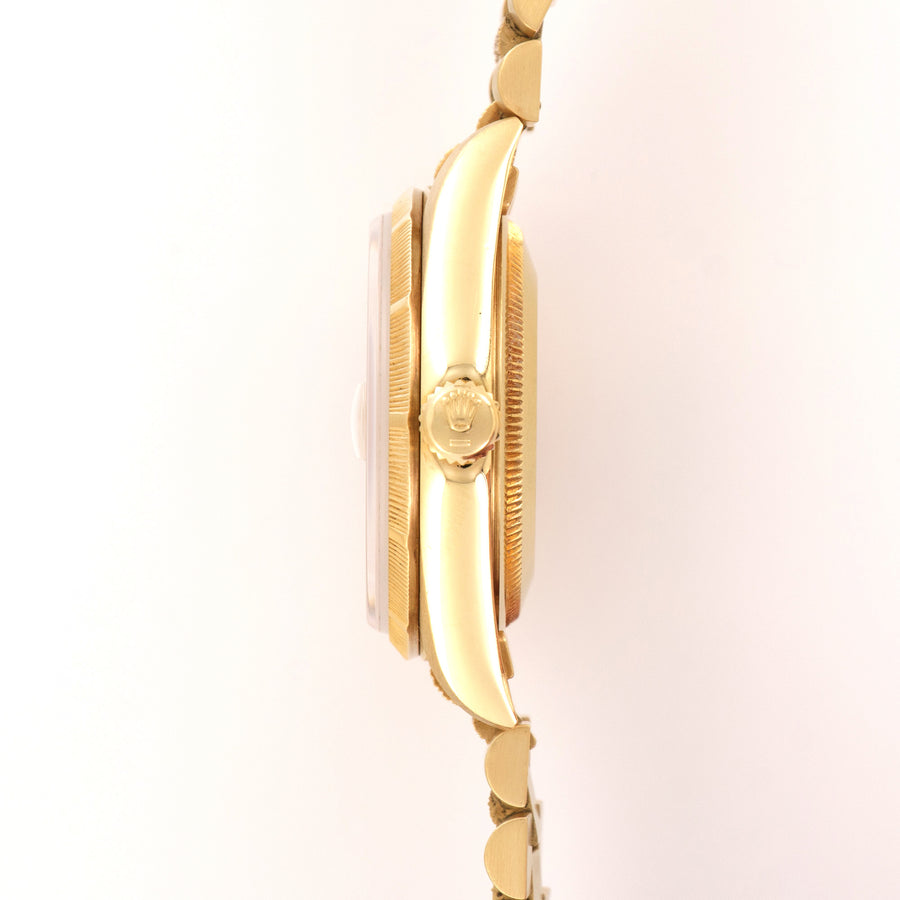 Rolex Day-Date Yellow Gold Bark Finish Baguette Diamond Watch Ref. 18248
