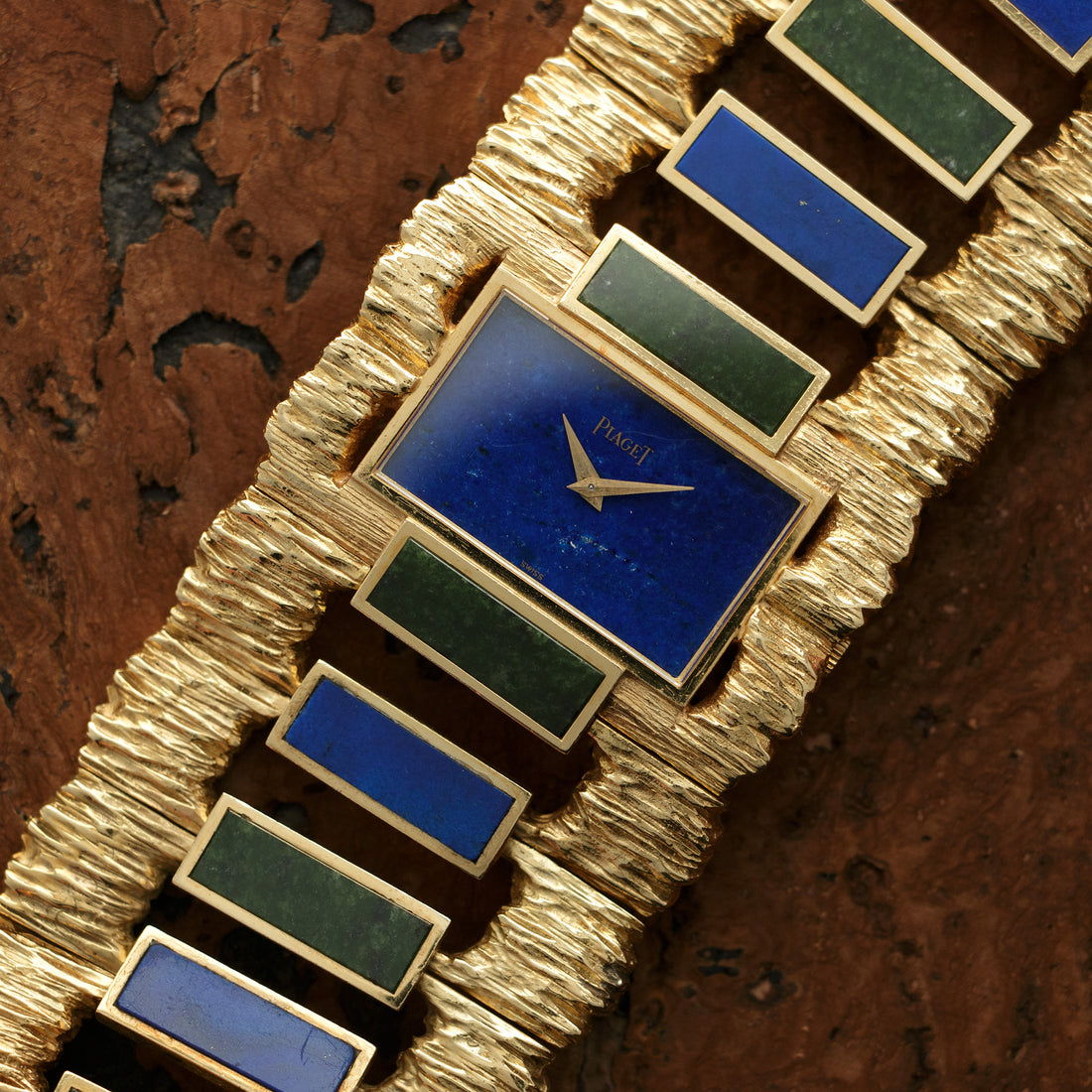 Piaget Yellow Gold Lapis Malachite Watch, 1960s