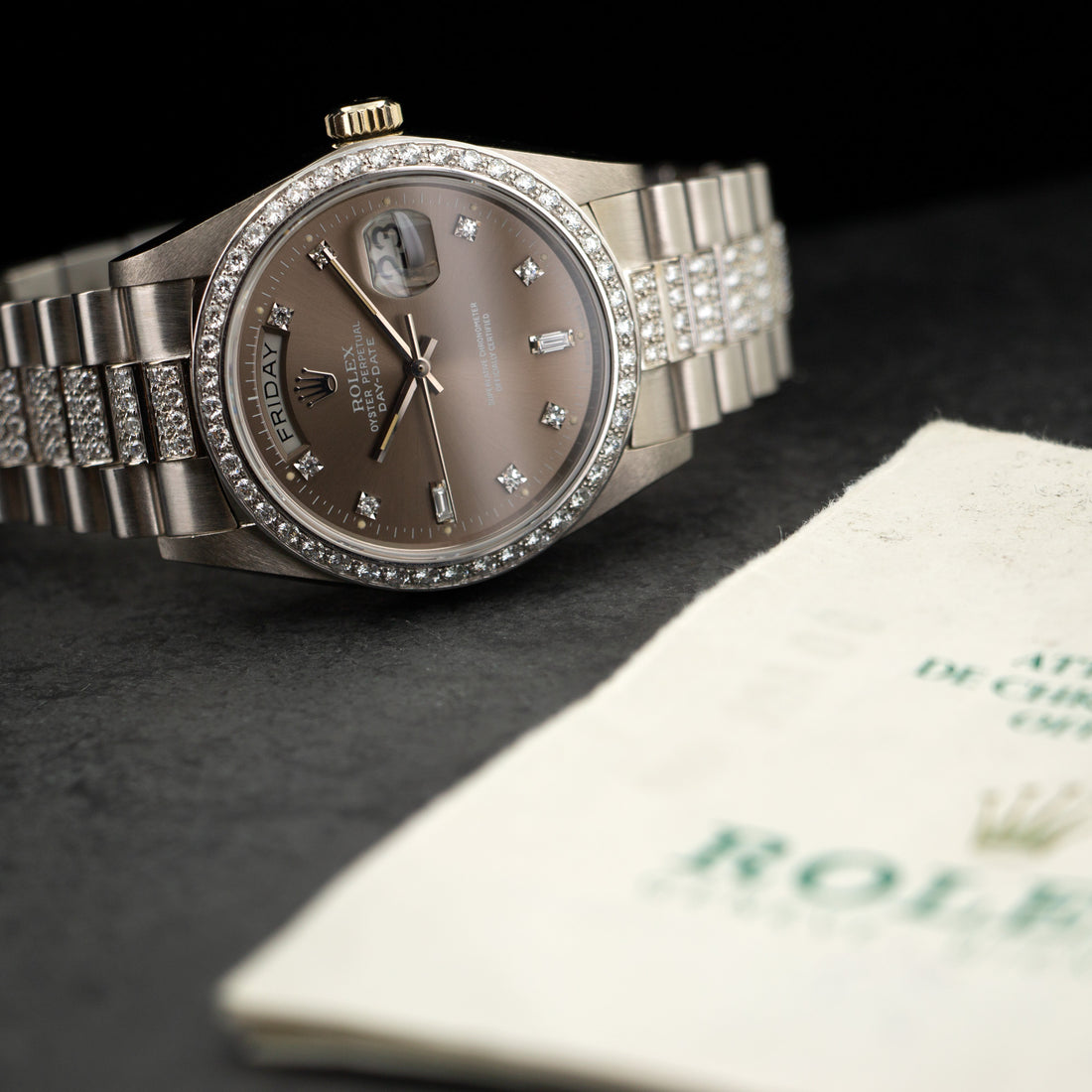 Rolex White Gold Day-Date Diamond Bracelet Watch Ref. 18049