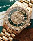 Rolex - Rolex Yellow Gold Day-Date Ref. 18348 with Original Carousel Diamond and Green Enamel Dial - The Keystone Watches