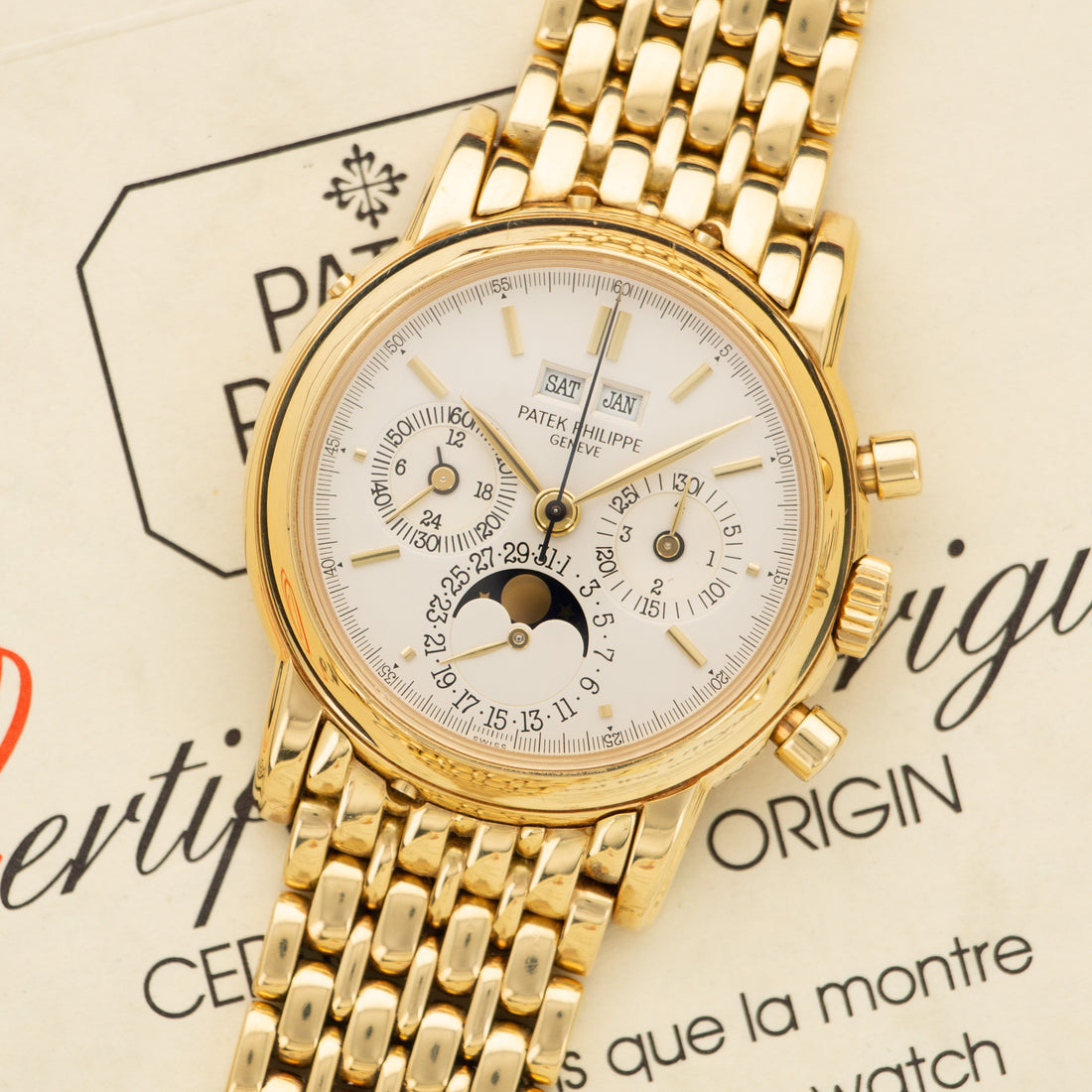 Patek Philippe Yellow Gold 2nd Series Perpetual Calendar Chrono Watch Ref. 3970