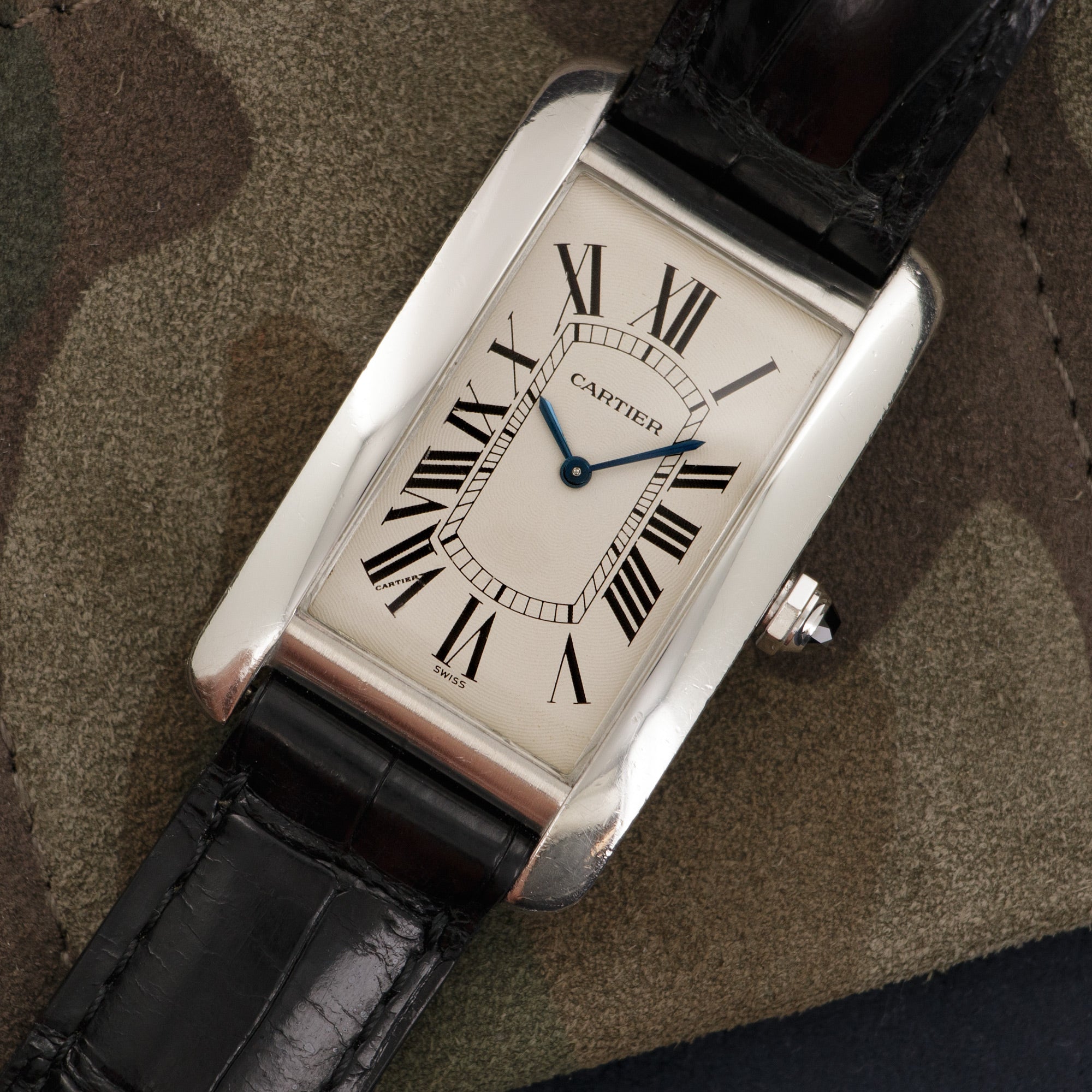 Cartier - Cartier Platinum Jumbo Tank Americaine Mechanique Watch - The Keystone Watches