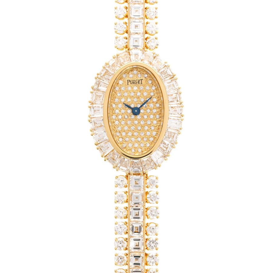 Piaget Yellow Gold Baguette Bezel with Pave Dial and Diamonds Bracelet