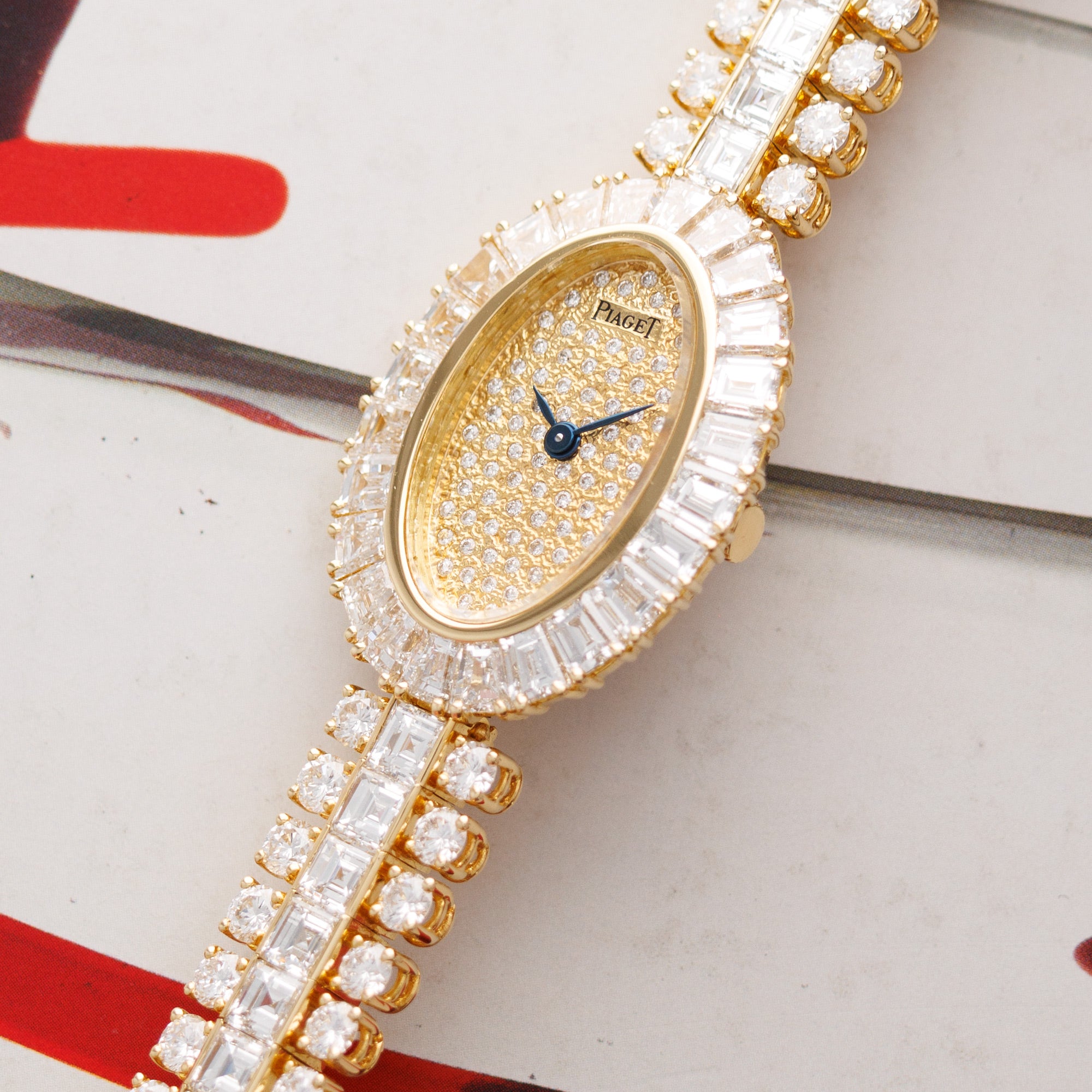 Piaget - Piaget Yellow Gold Baguette Bezel with Pave Dial and Diamonds Bracelet - The Keystone Watches