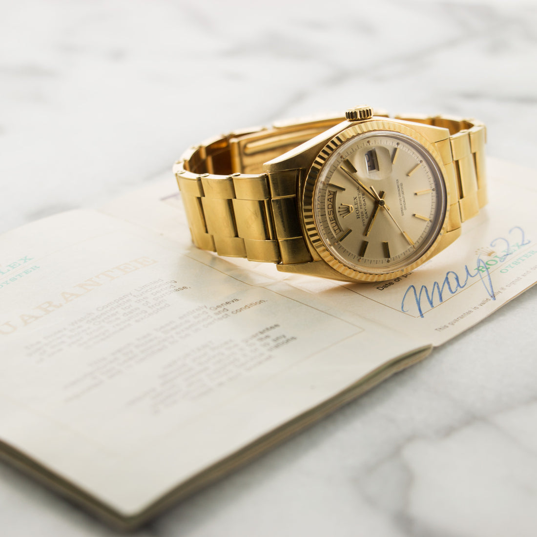 Rolex Yellow Gold Day-Date Watch Ref. 1803 with Original Booklet
