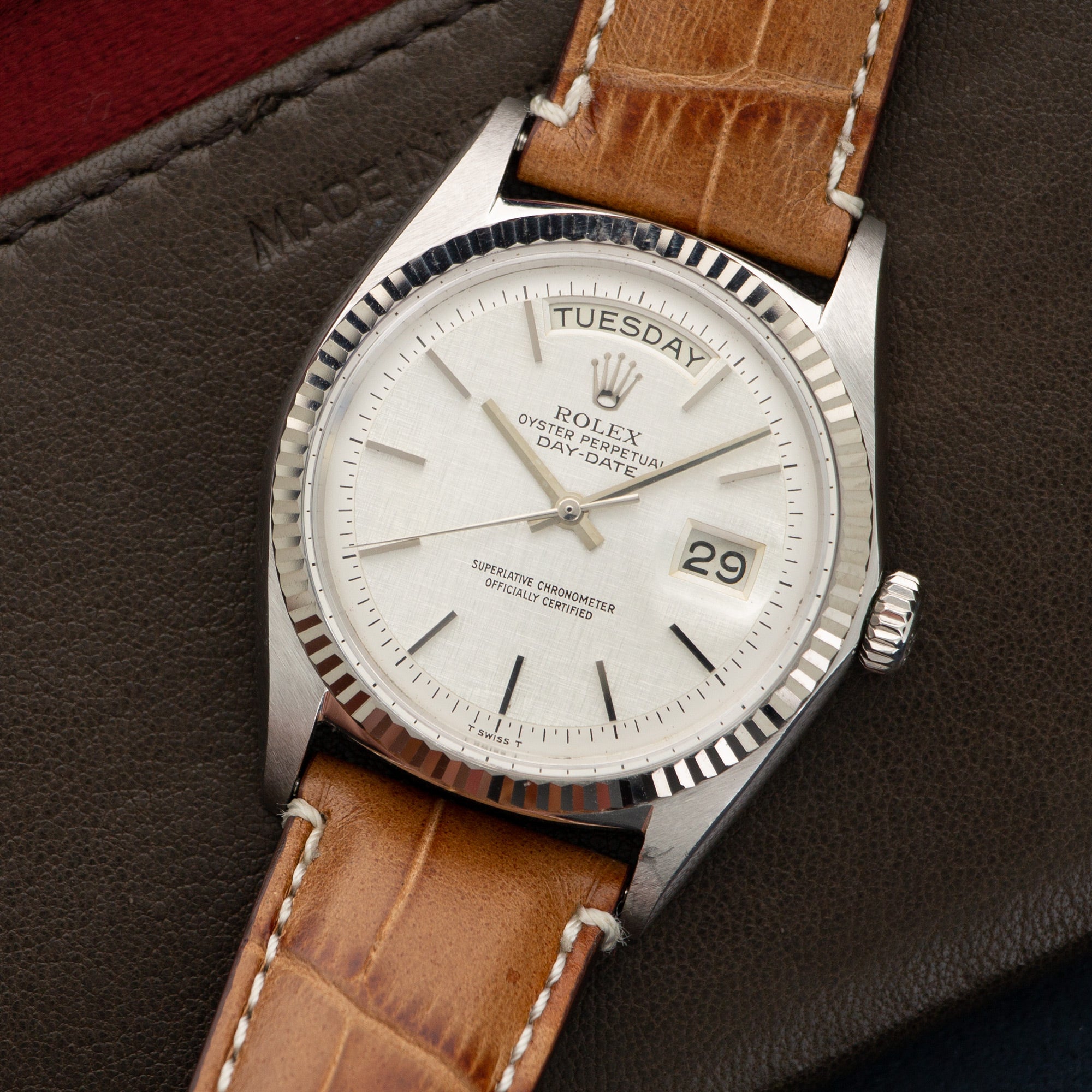 Rolex - Rolex White Gold Day-Date Linen Dial Watch Ref. 1803 - The Keystone Watches