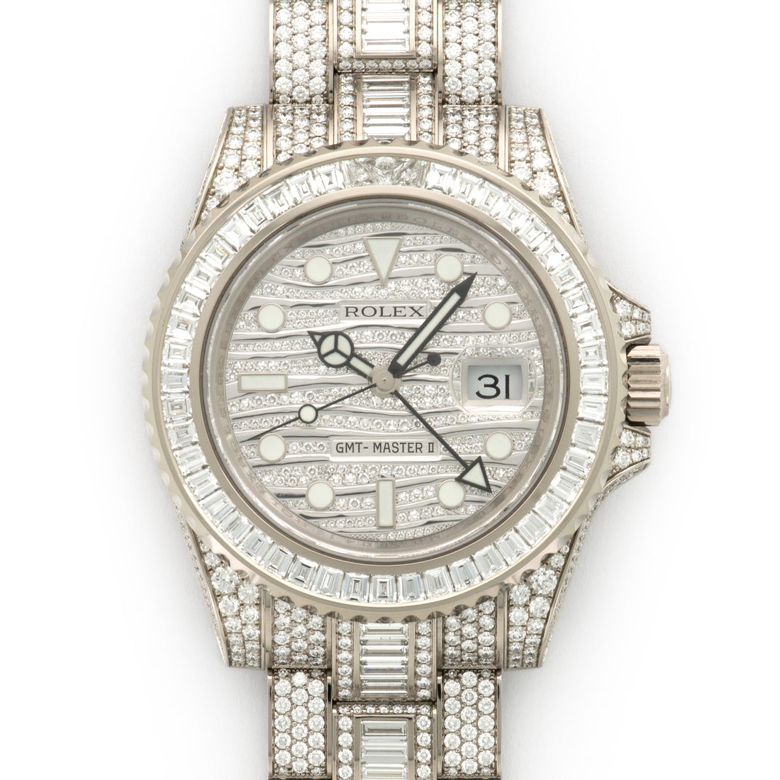 Rolex White Gold GMT-Master II ICE Baguette Diamond Watch Ref. 116769