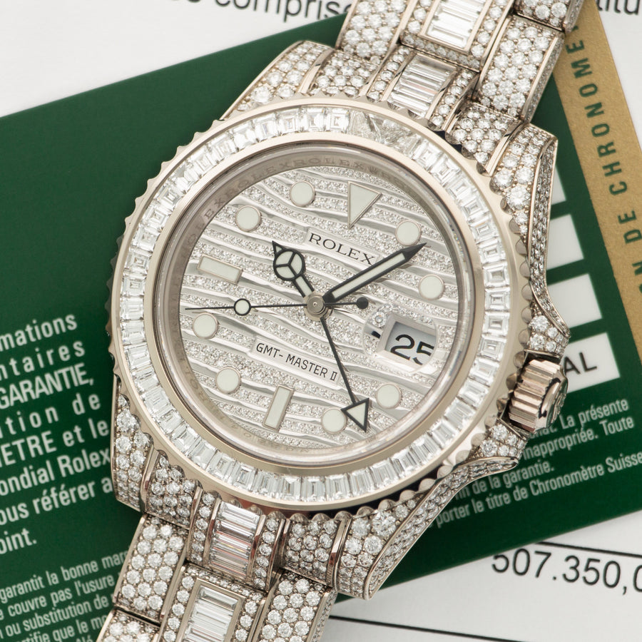Rolex White Gold GMT-Master II ICE Baguette Diamond Watch Ref. 116769