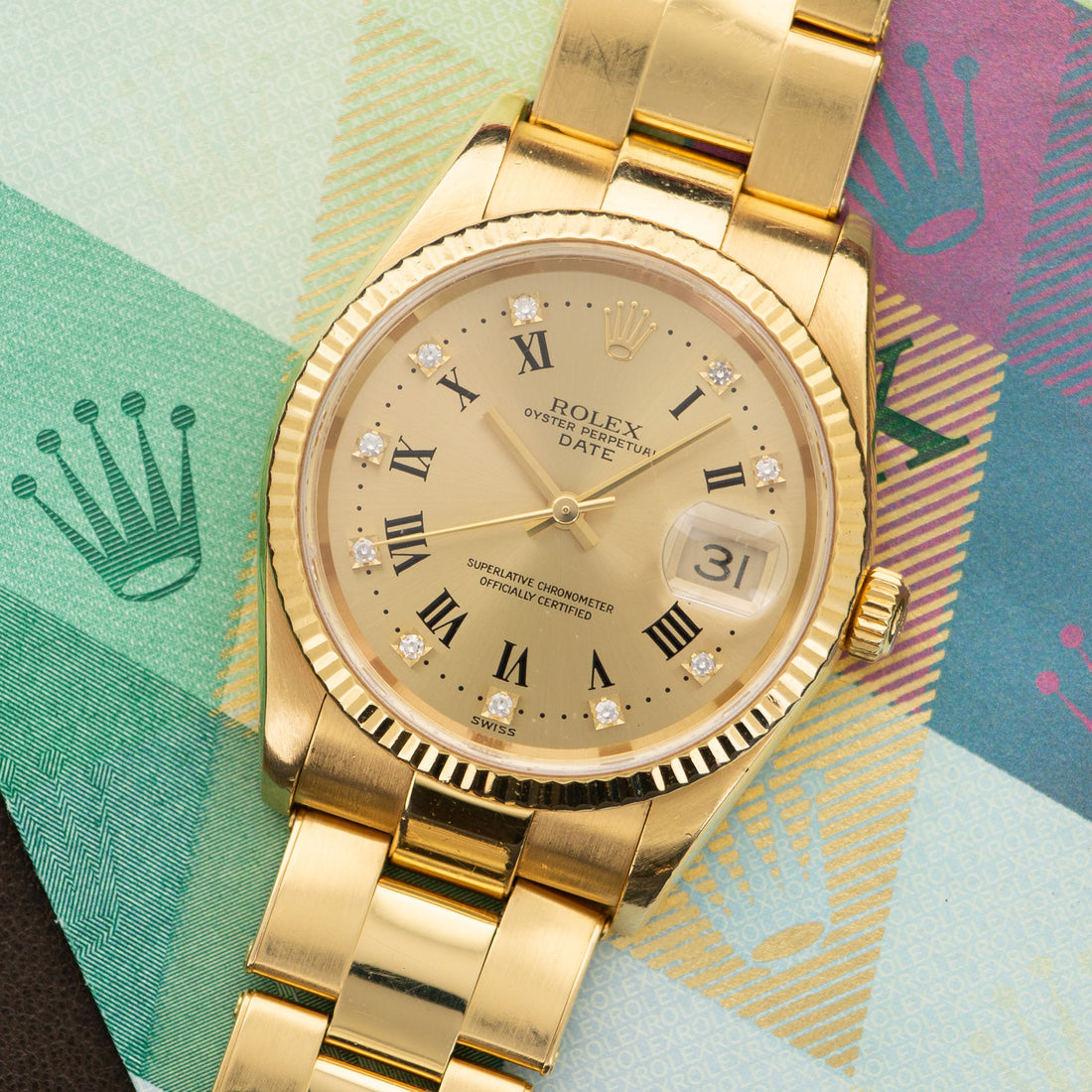 Rolex Yellow Gold Date Diamond Watch Ref. 15238