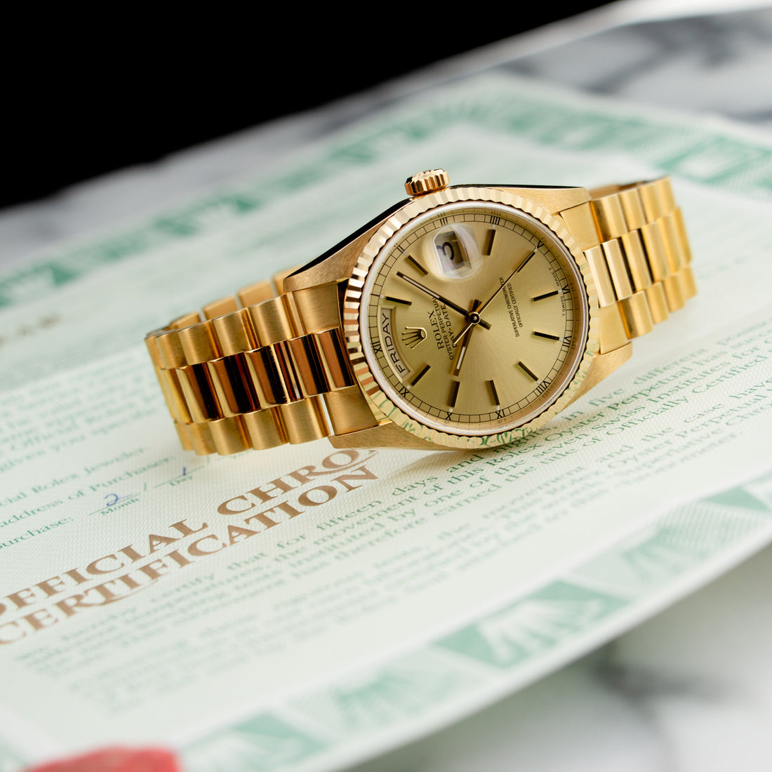 Rolex Yellow Gold Day-Date Watch Ref. 18238 in New Old Stock Condition