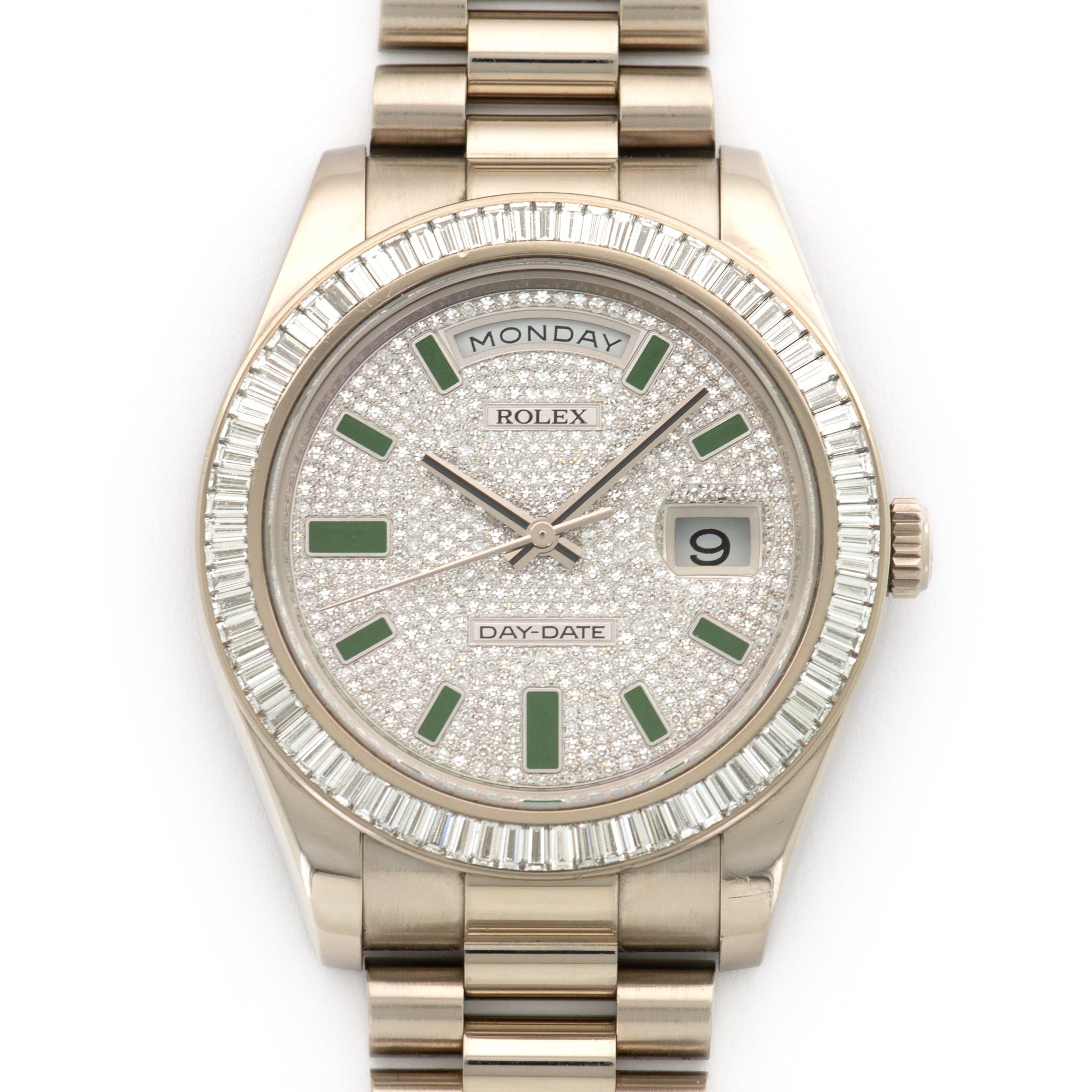 Rolex - Rolex Day-Date White Gold with Baguette Bezel and Pave Dial Ref. 218399BR - The Keystone Watches