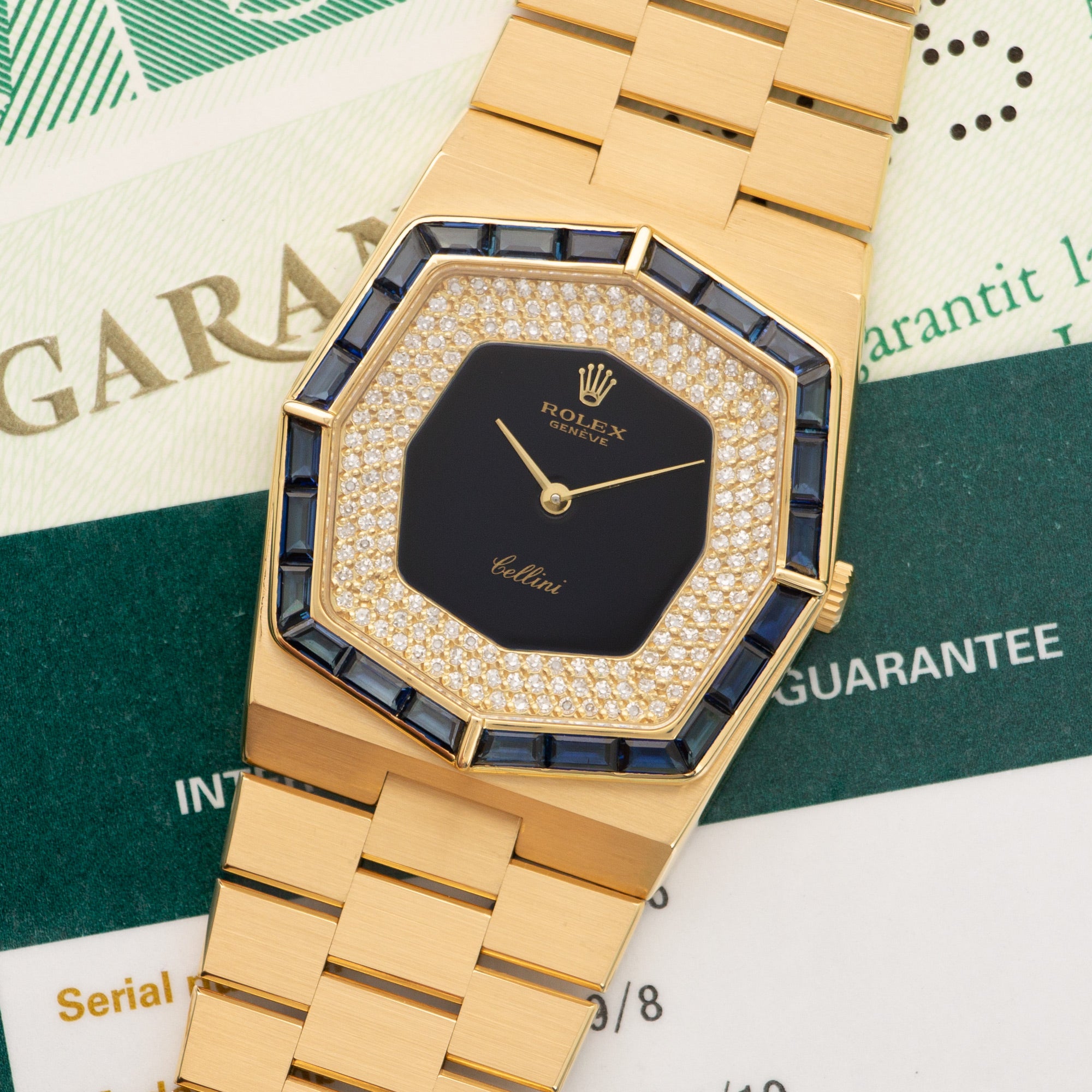 Rolex - Rolex Cellini Yellow Gold with Sapphire Bezen and Diamond Dial Ref. 5019/8 - The Keystone Watches