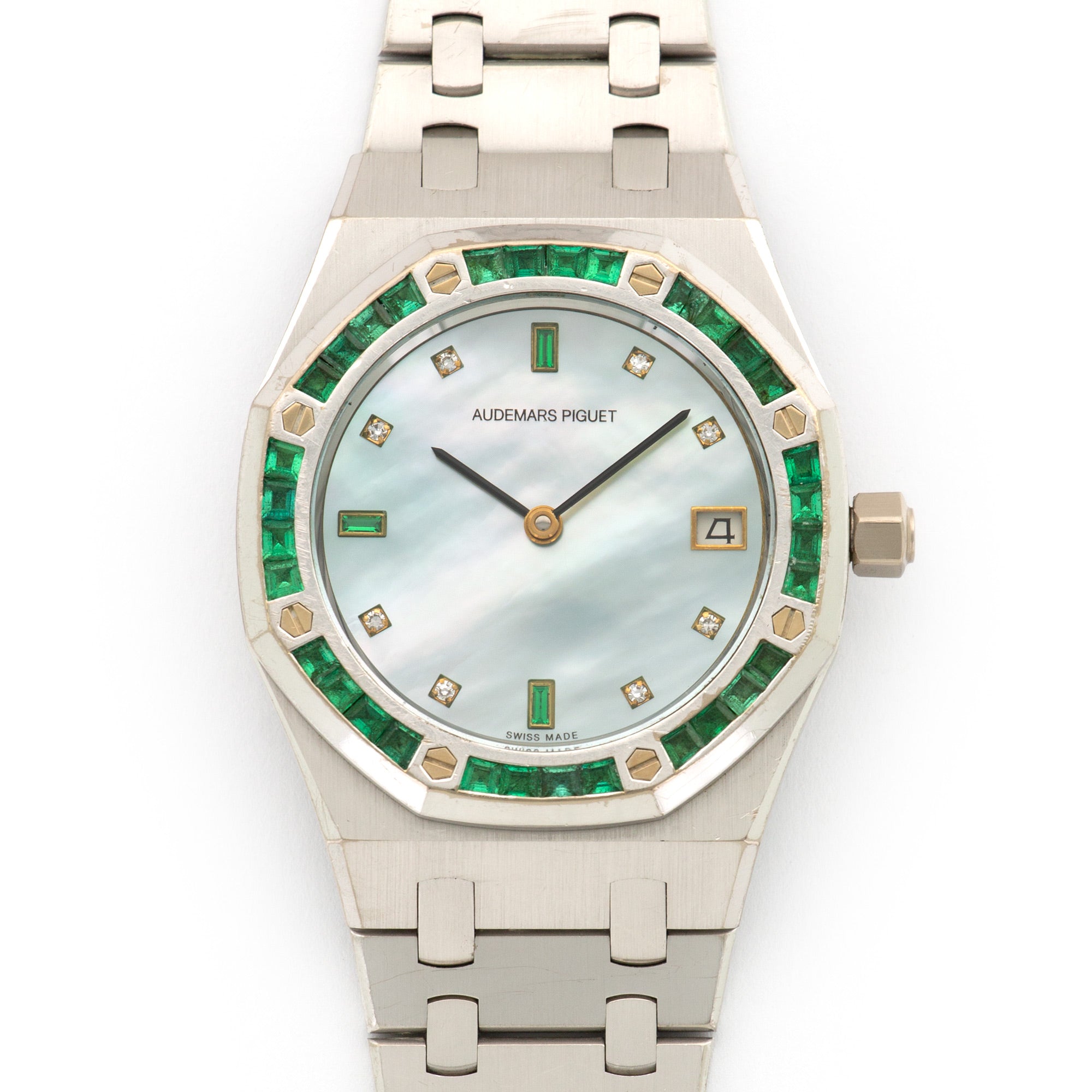 Audemars Piguet - Audemars Piguet White Royal Gold Royal Oak Emerald & Diamond Watch - The Keystone Watches