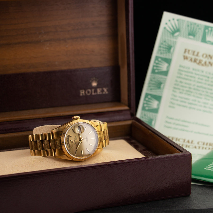 Rolex Day-Date Watch Ref. 18078 with Bark Finish and Box and Paper