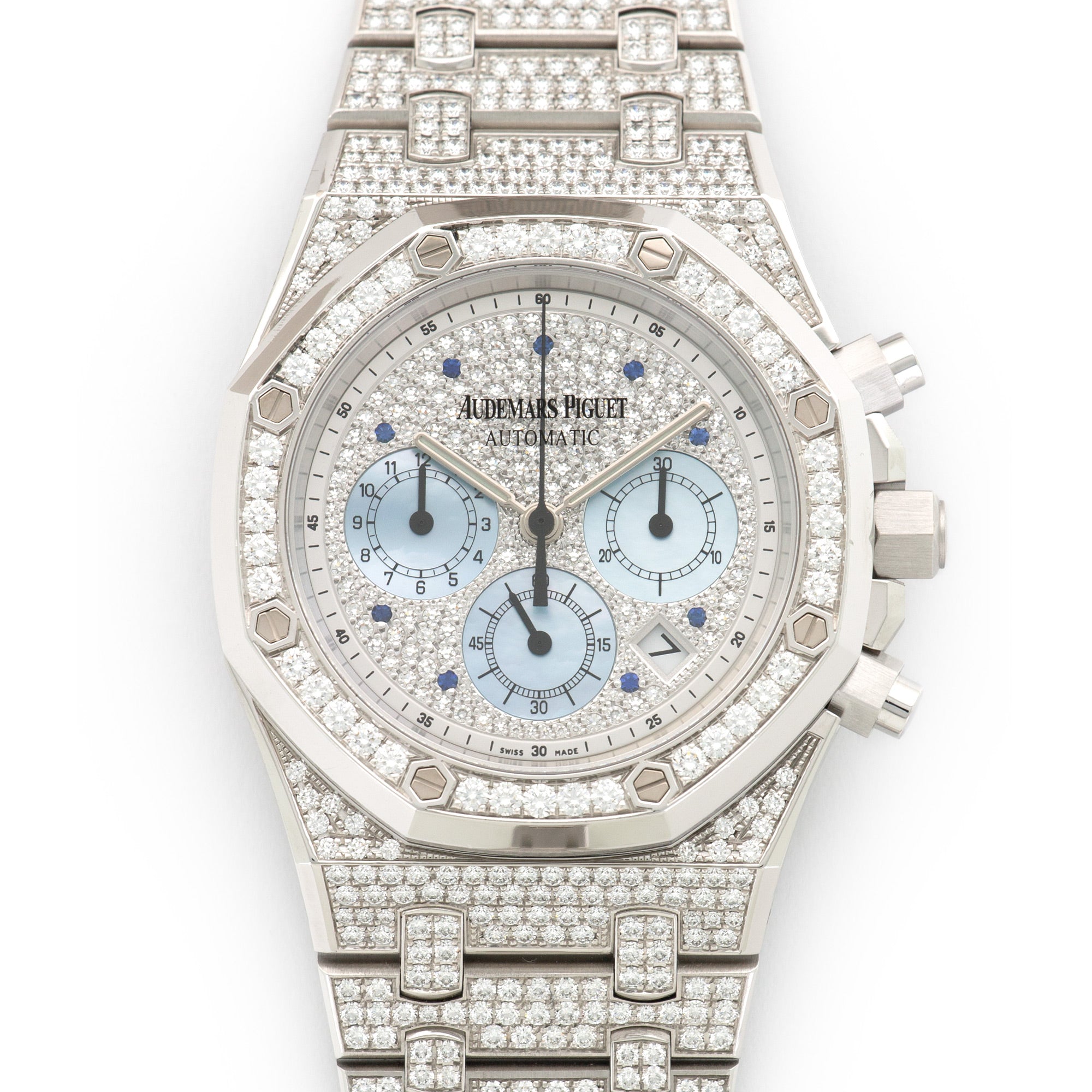 Audemars Piguet - Audemars Piguet White Gold Pave Diamond Royal Oak Chrono Watch Ref. 25978 - The Keystone Watches