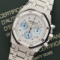 Audemars Piguet White Gold Pave Diamond Royal Oak Chrono Watch Ref. 25978