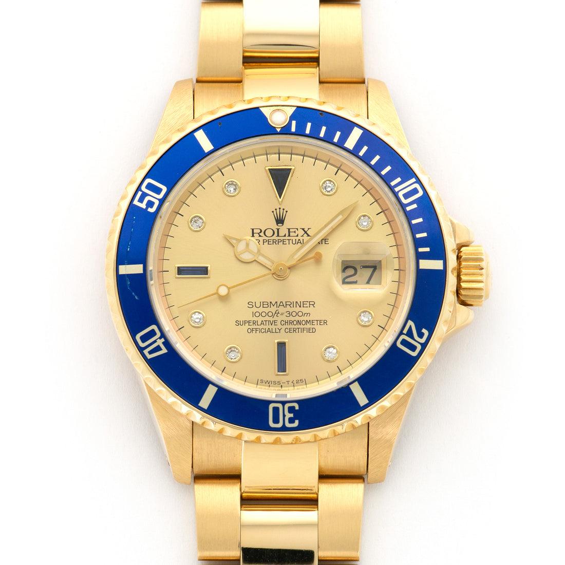 Rolex Yellow Gold Submariner Diamond & Sapphire Watch Ref. 16808