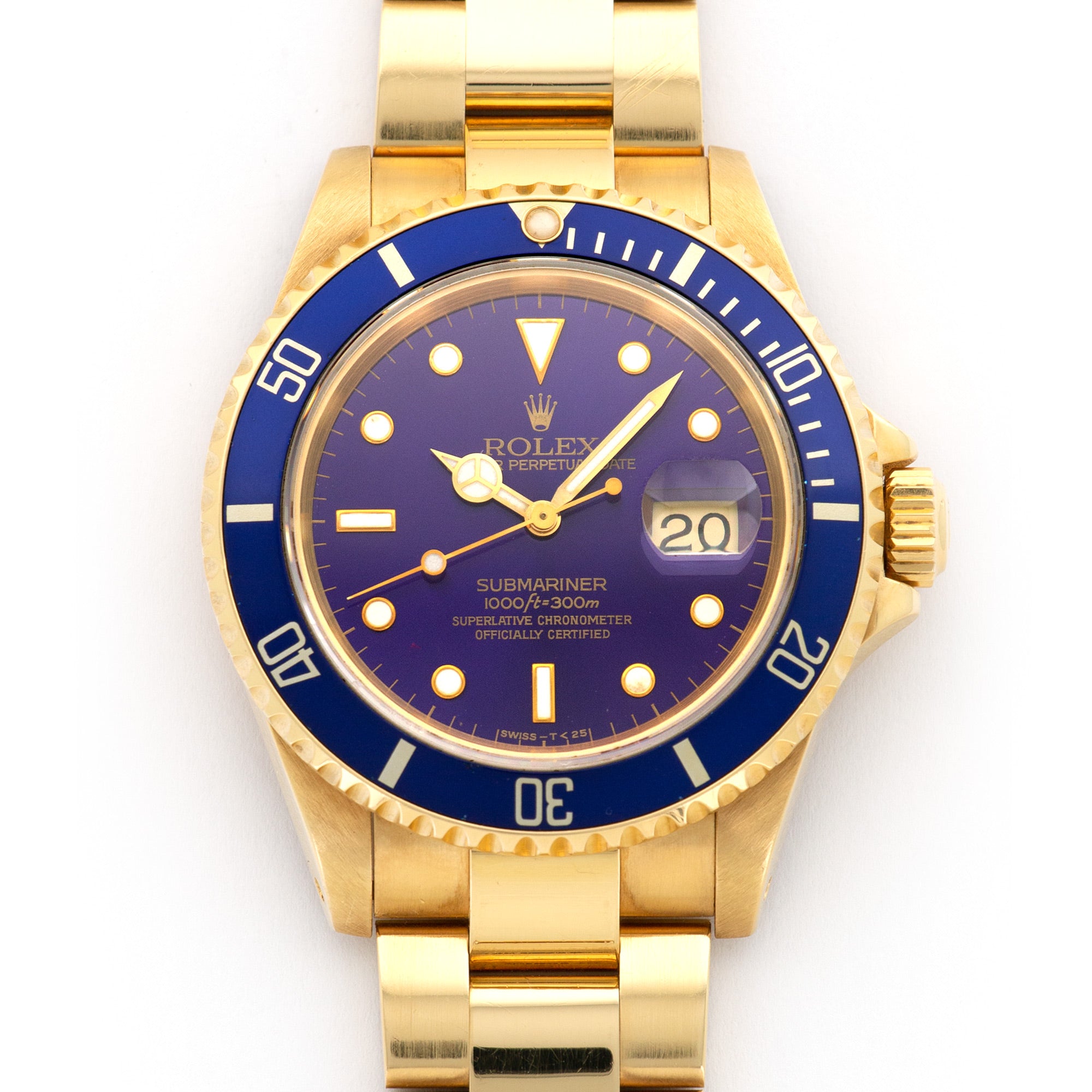 Rolex - Rolex Yellow Gold Submariner Watch Ref 16618 with Original Tropical Purple Dial - The Keystone Watches