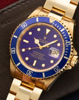 Rolex Yellow Gold Submariner Watch Ref 16618 with Original Tropical Purple Dial