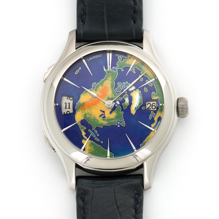 Laurent Ferrier White Gold Galet Traveler Enamel World Watch, Limited U.S. Edition