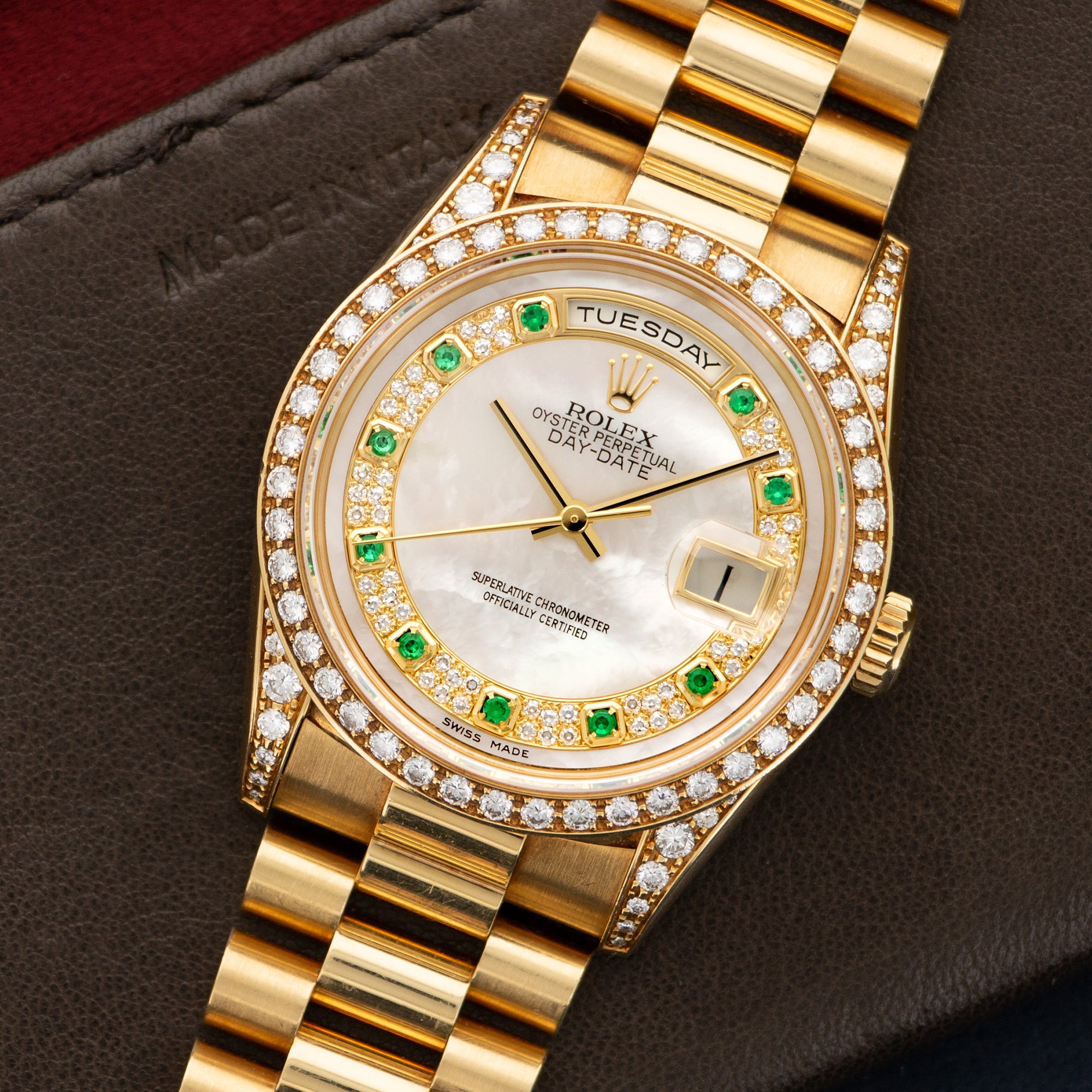 Rolex - Rolex Yellow Gold Day-Date Diamond & Emerald Watch Ref. 18388 - The Keystone Watches