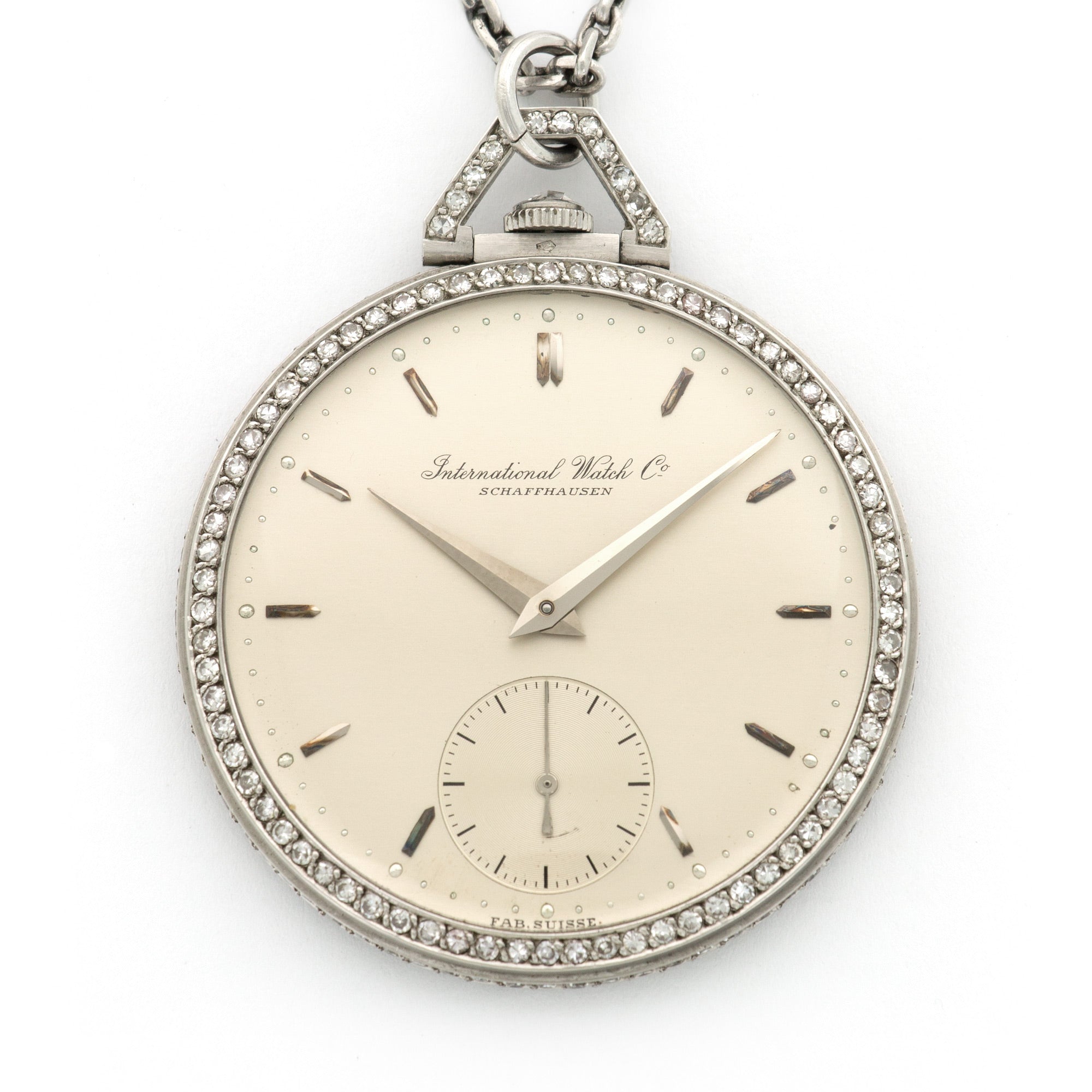 IWC - IWC Platinum Diamond Pocket Watch with Original Box and Papers - The Keystone Watches