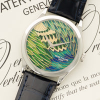 Patek Philippe Platinum Handcrafts Cloisonne Peacock Watch, Ref. 5077 Unworn and Double Sealed