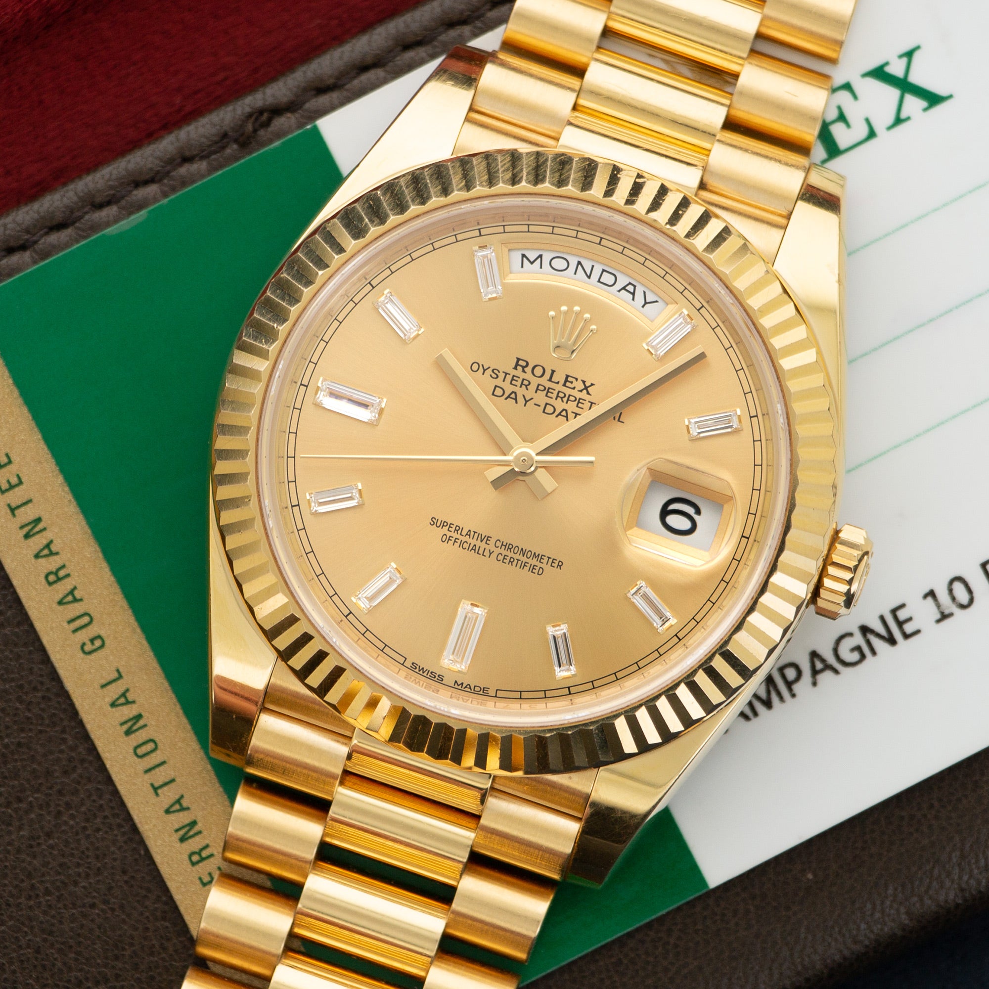 Rolex - Rolex Yellow Gold Day-Date 40mm Baguette Diamond Watch Ref. 228238 - The Keystone Watches