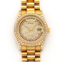 Rolex Yellow Gold Day-Date Pave Diamond & Ruby Watch Ref. 18388