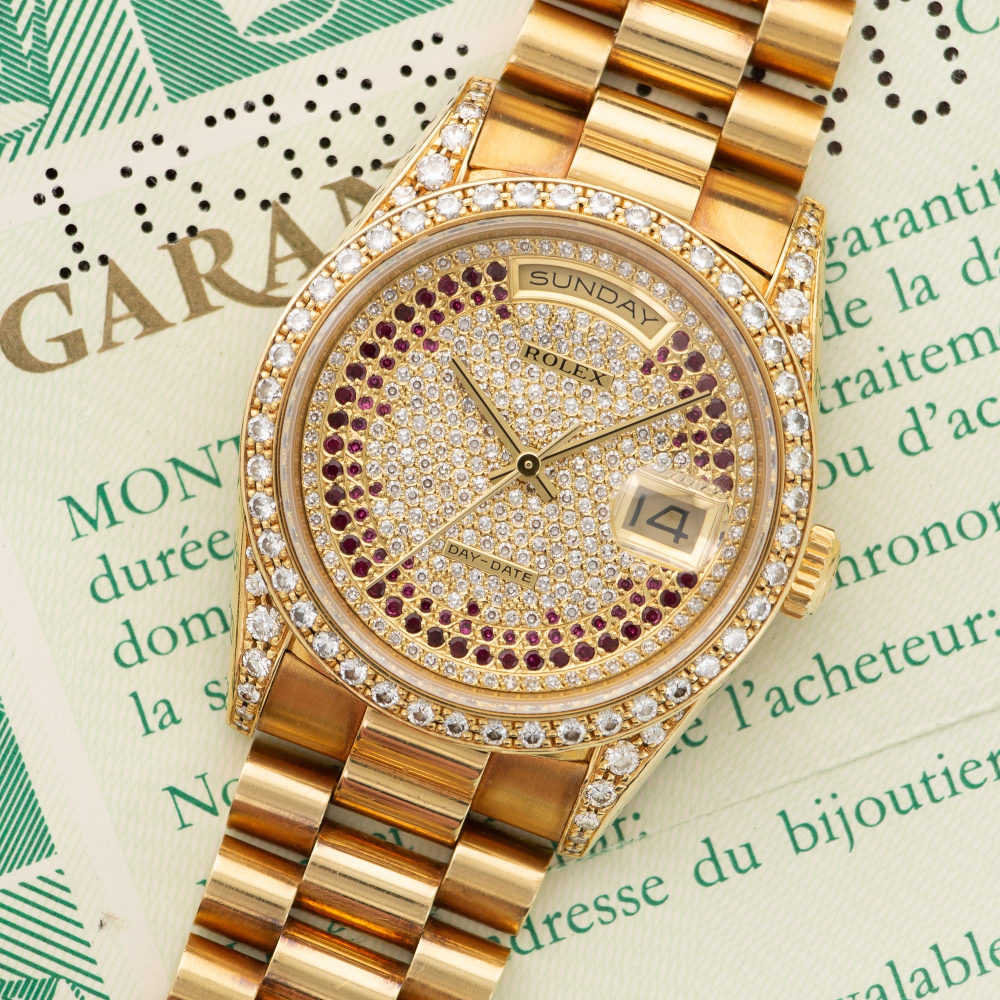 Rolex - Rolex Yellow Gold Day-Date Pave Diamond & Ruby Watch Ref. 18388 - The Keystone Watches