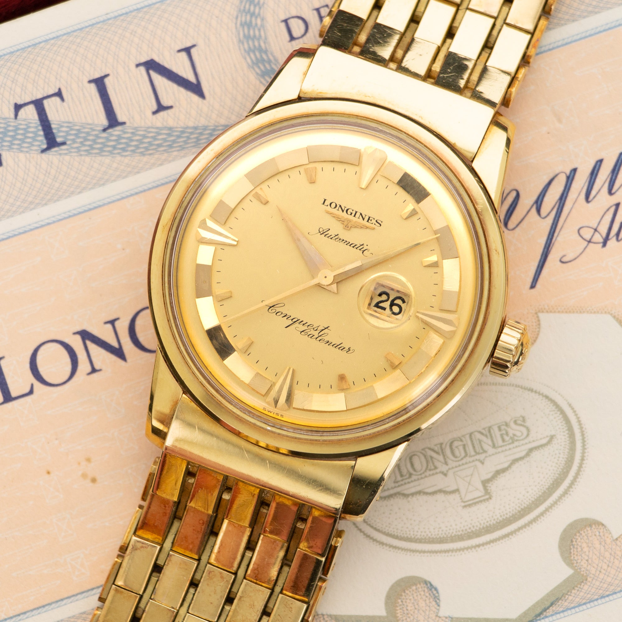 Longines - Longines Yellow Gold Conquest Calendar Watch Ref. 9005 with Original Papers from Cuba - The Keystone Watches