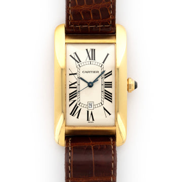 Cartier Yellow Gold Tank Americaine Automatic Strap Watch