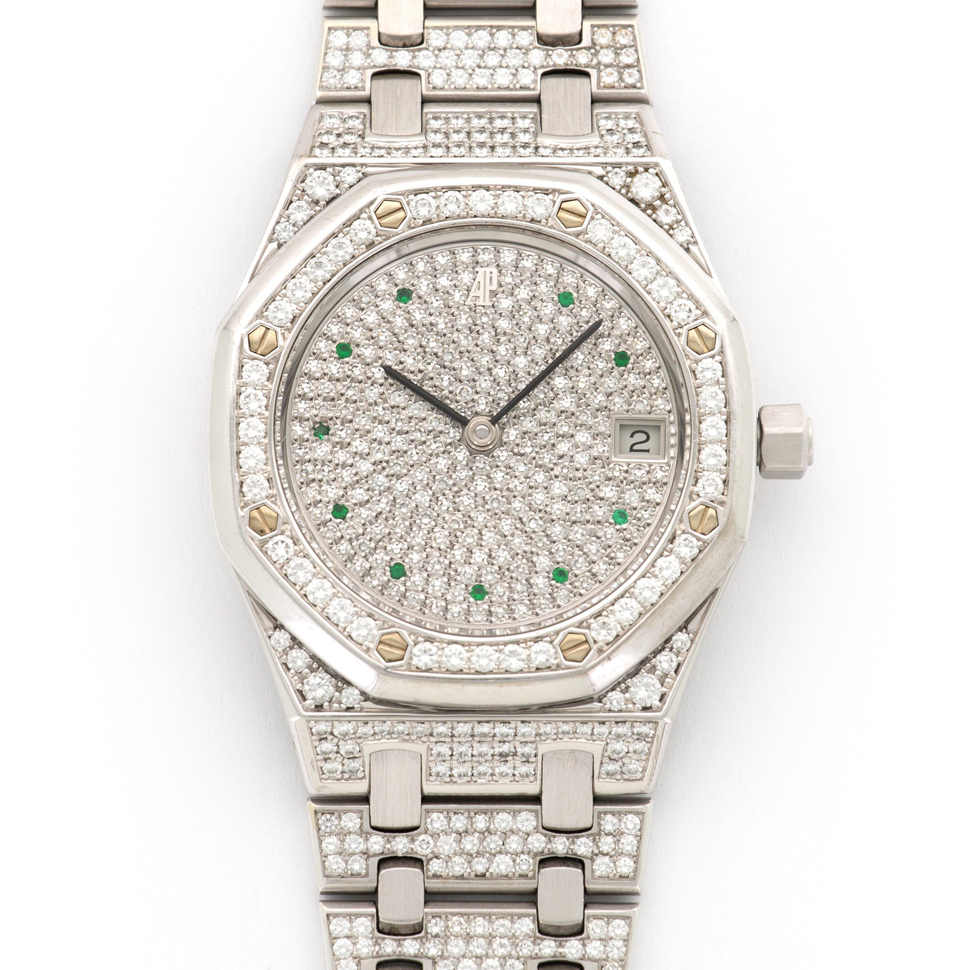 Audemars Piguet - Audemars Piguet White Gold Royal Oak Diamond & Emerald Watch - The Keystone Watches