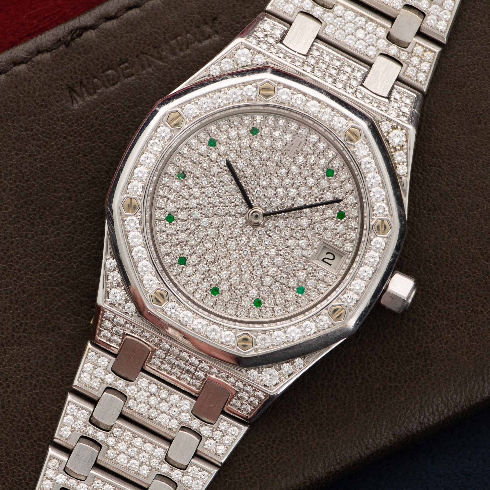 Audemars Piguet - Audemars Piguet White Gold Royal Oak Diamond & Emerald Watch - The Keystone Watches